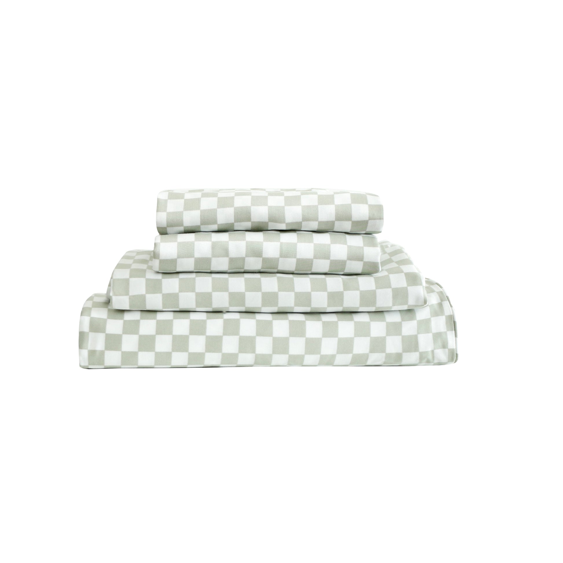 SHNUGGLE Bedding Set Sage Checker in soft cotton with checkered design, ideal for comfortable and easy bedding use.