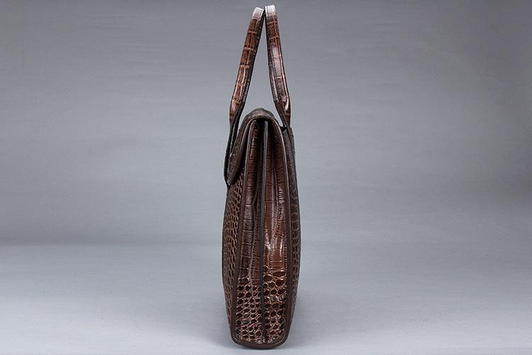 Exotic Croco Leather Laptop Bag - Luxury Genuine Cowhide for Stylish Women, side view, showcasing crocodile print texture and sleek design.