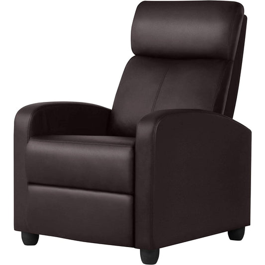Dark Brown High-Density Faux Leather Push Back Recliner Chair with adjustable reclining settings and soft, water-resistant material