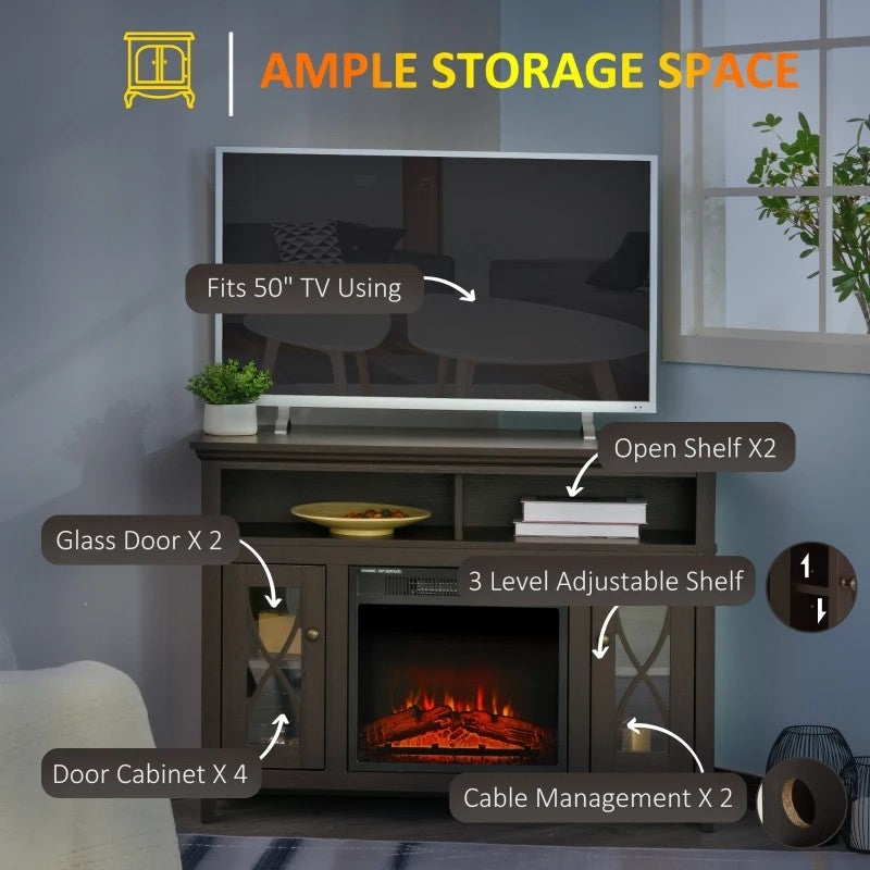 Espresso Electric Fireplace Mantel TV Stand w/ Adjustable Shelves 2 Storage Cabinets with ample storage space