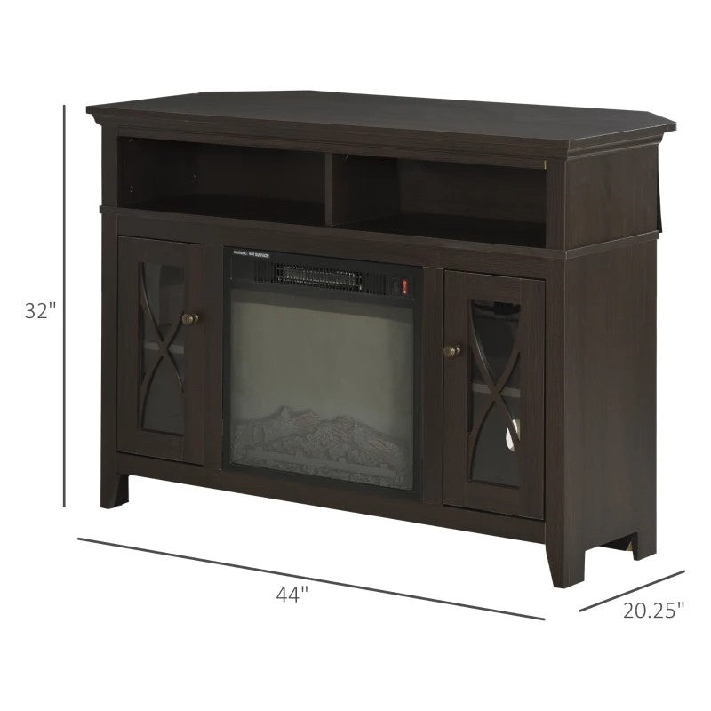 Espresso Electric Fireplace Mantel TV Stand w/ Adjustable Shelves 2 Storage Cabinets, dimensions 32" x 44" x 20.25"