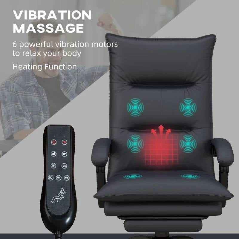 Double Padded Executive Massage Heated Office Chair Charcoal with remote control and vibration massage features.