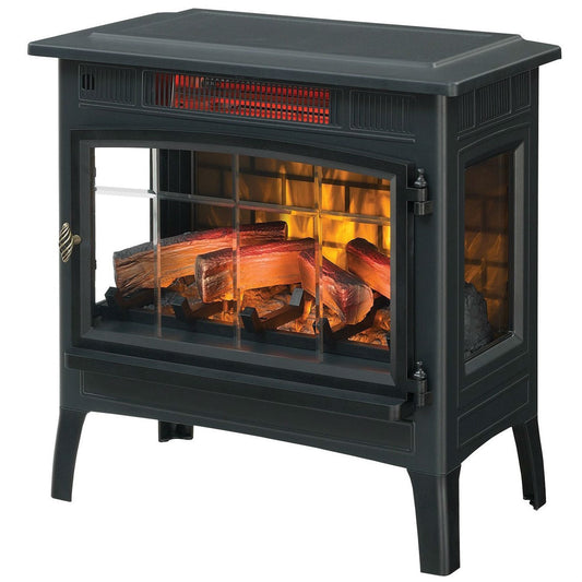 Black Infrared Quartz Electric Fireplace Stove Heater with metal body and beveled glass door