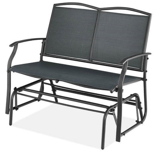 2 Seat Mesh Patio Loveseat Swing Glider Rocker with Armrests in Charcoal, ideal for outdoor relaxation.