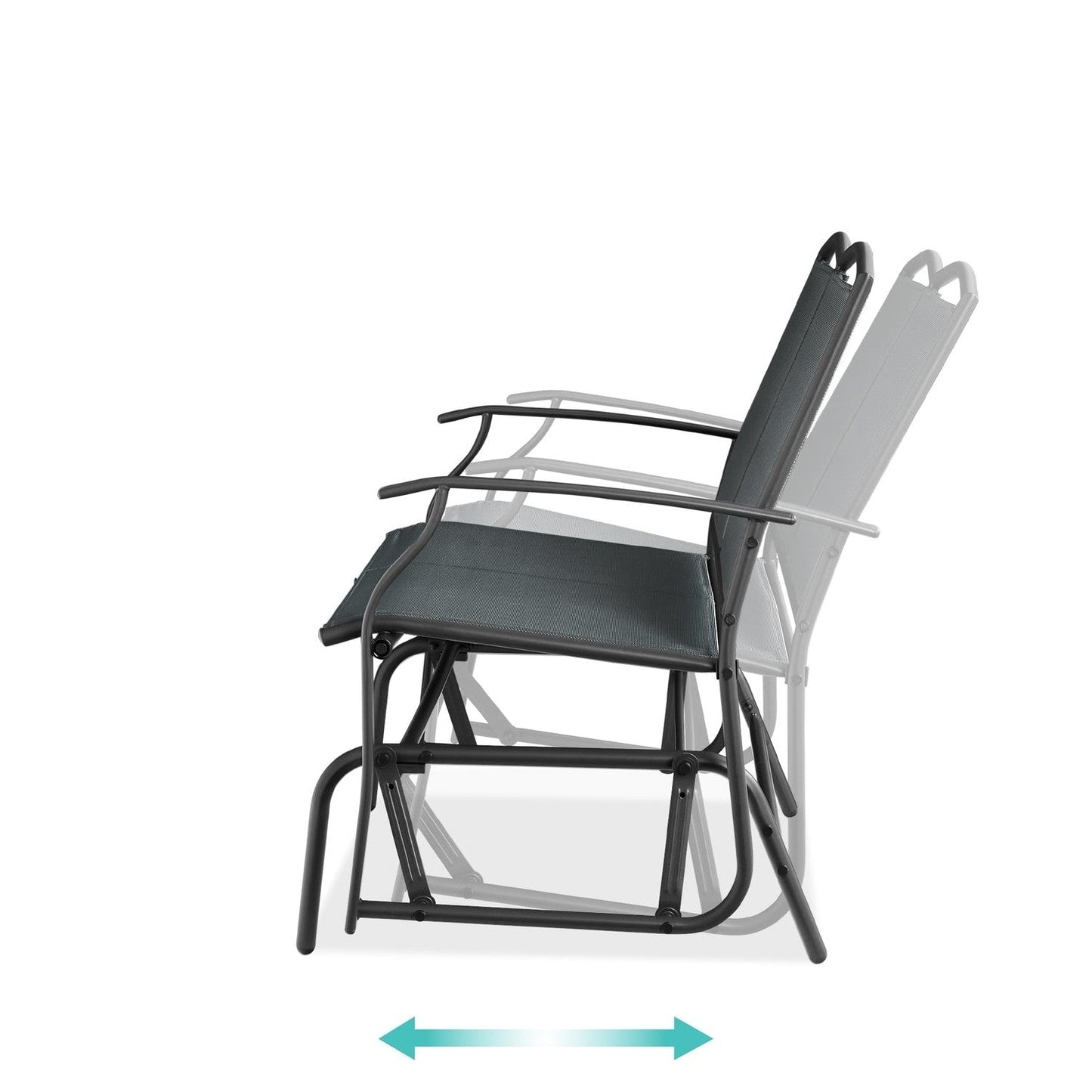 2 Seat Mesh Patio Loveseat Swing Glider Rocker with Armrests in Charcoal side view