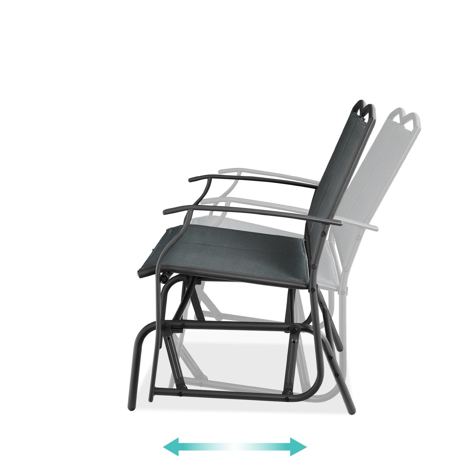 2 Seat Mesh Patio Loveseat Swing Glider Rocker with Armrests in Charcoal side view