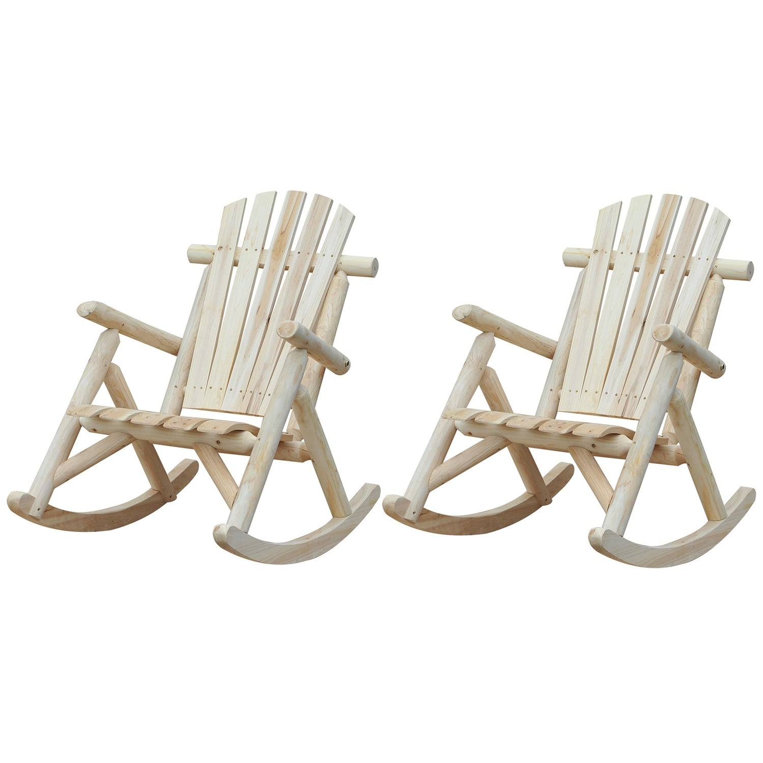 FarmHouse Classical Fir Wood Rocking Adirondack Chair Natural - Set of 2 on a white background