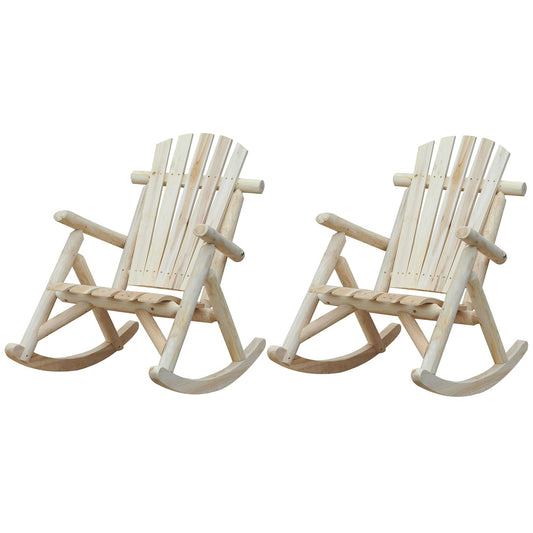 FarmHouse Classical Fir Wood Rocking Adirondack Chair Natural - Set of 2 on a white background