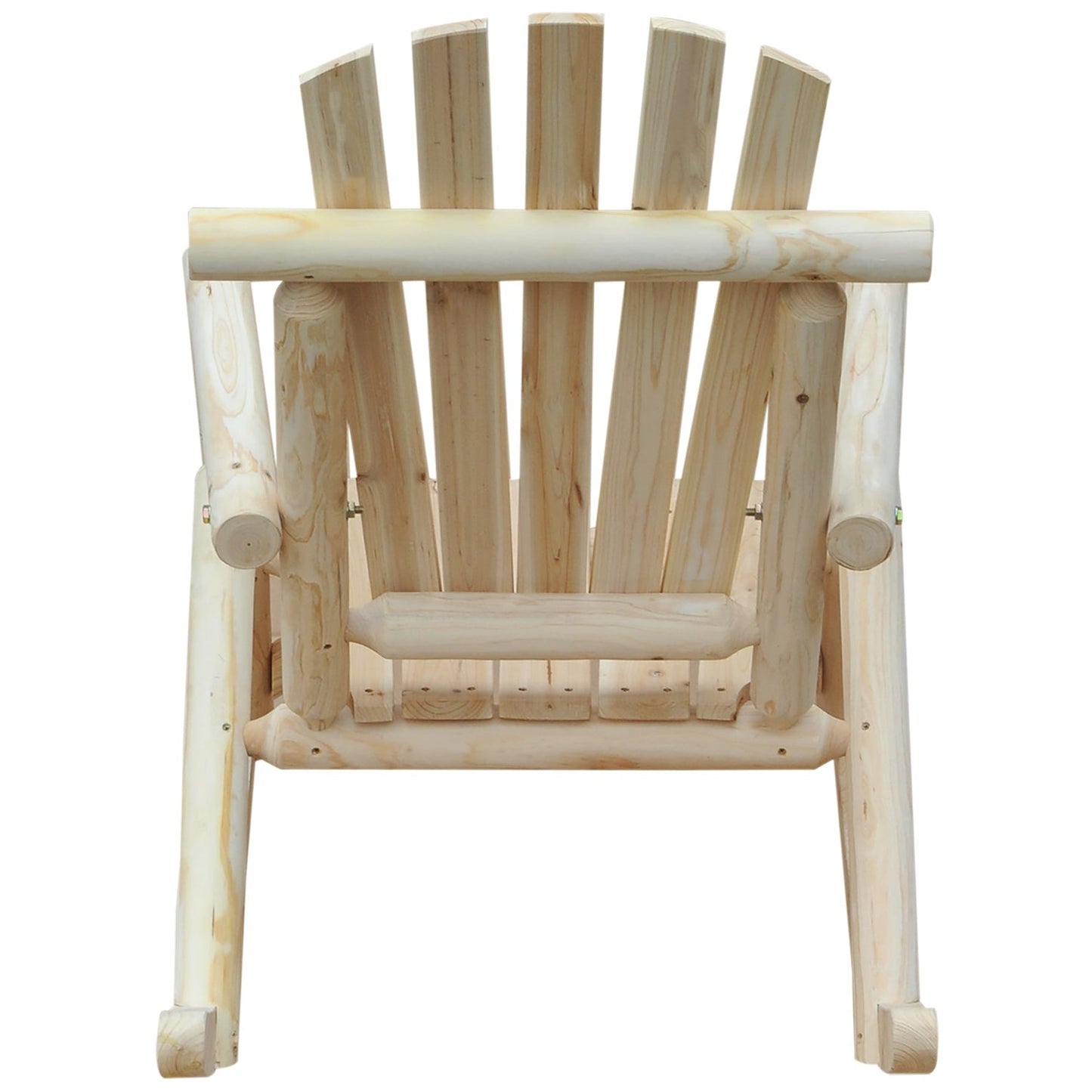 Back view of FarmHouse Classical Fir Wood Rocking Adirondack Chair Natural - Set of 2 for outdoor lounging
