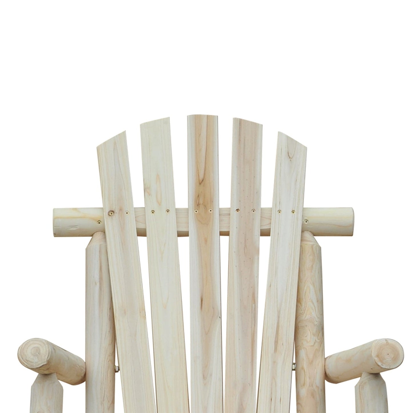 Close-up of FarmHouse Classical Fir Wood Rocking Adirondack Chair Natural - Set of 2 backrest.