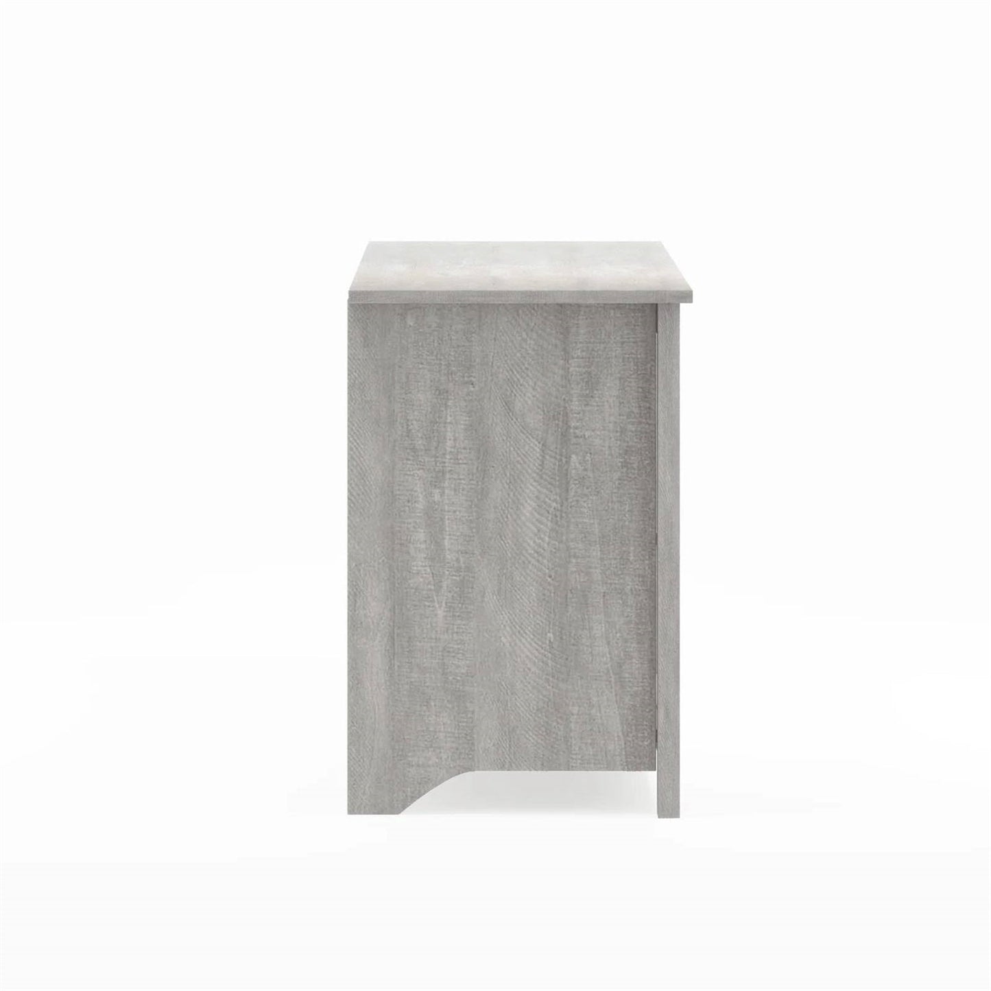 Side view of Farmhouse Style TV Stand in Light Grey Oak Wood Finish - for TVs up to 70-inch, showcasing wood texture.