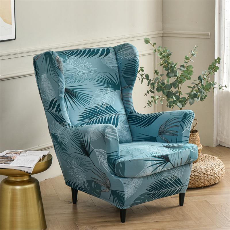 Stretch Spandex Nordic Floral Removable Wing Chair Cover, Relaxing Seat Covers Slipcovers for Armchairs