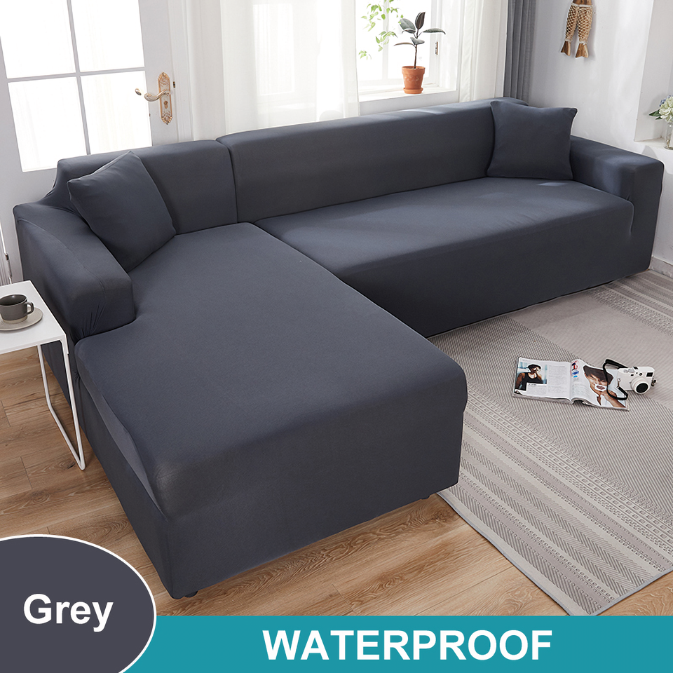Waterproof Sofa Cover for Living Room - Elastic Solid L Shaped Corner Sofa Cover - Fits 1/2/3/4 Seater Sofa, Couch, Armchair