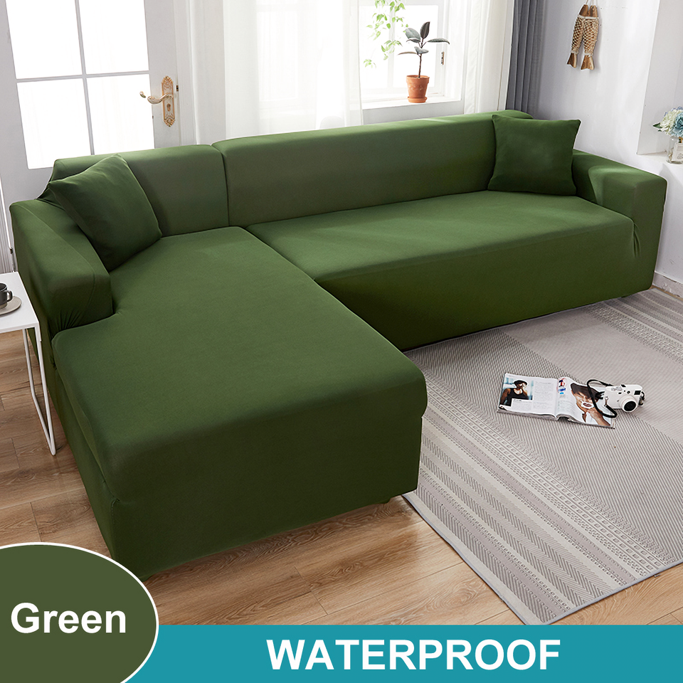 Waterproof Sofa Cover for Living Room - Elastic Solid L Shaped Corner Sofa Cover - Fits 1/2/3/4 Seater Sofa, Couch, Armchair