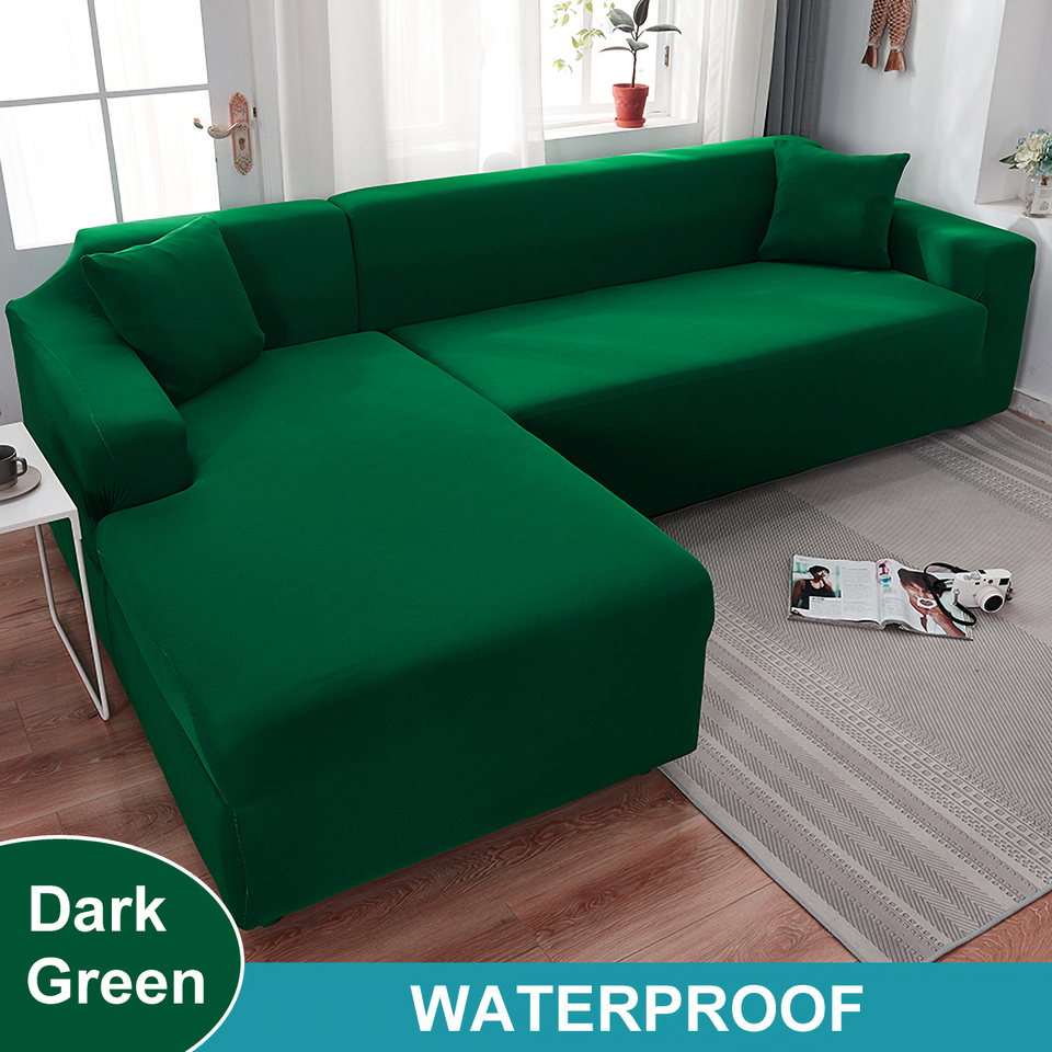 Waterproof Sofa Cover for Living Room - Elastic Solid L Shaped Corner Sofa Cover - Fits 1/2/3/4 Seater Sofa, Couch, Armchair