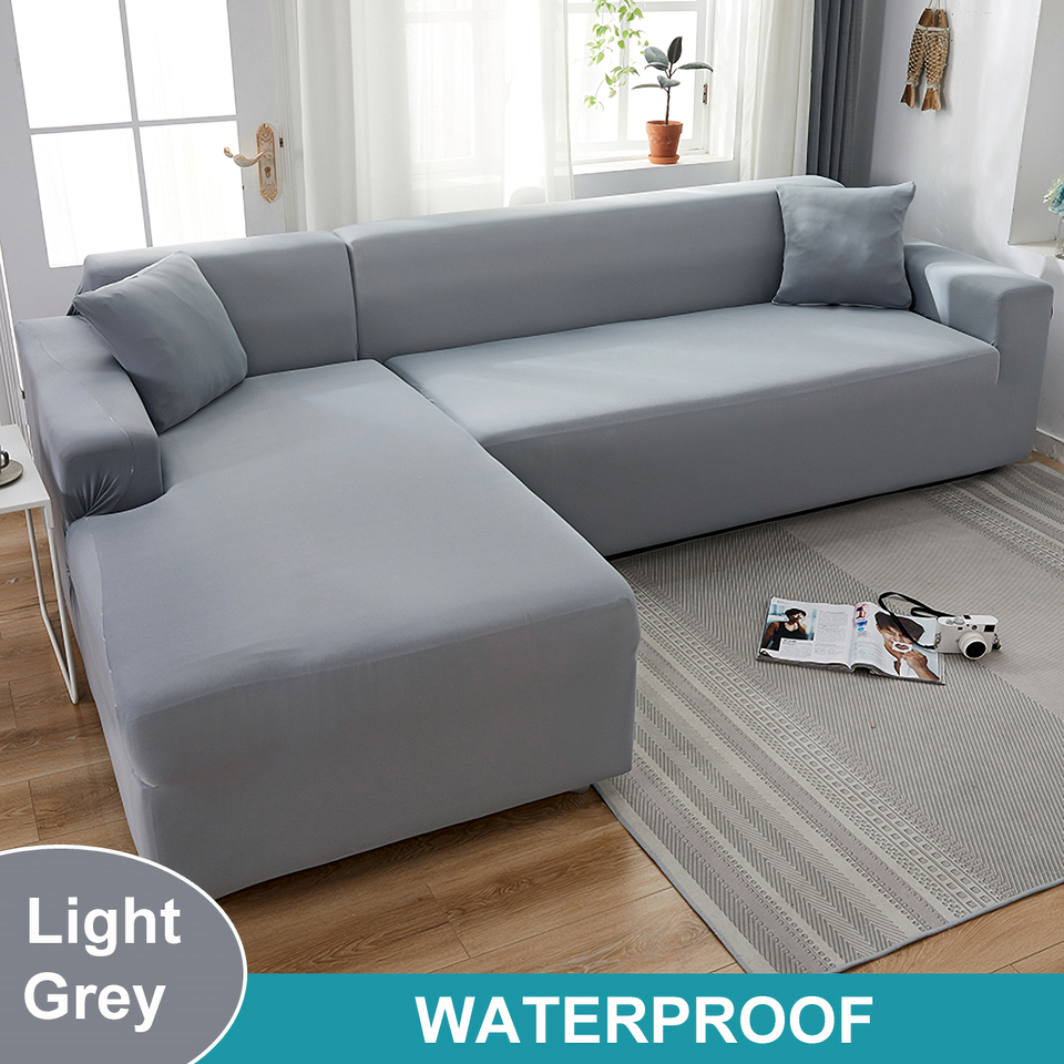 Waterproof Sofa Cover for Living Room - Elastic Solid L Shaped Corner Sofa Cover - Fits 1/2/3/4 Seater Sofa, Couch, Armchair