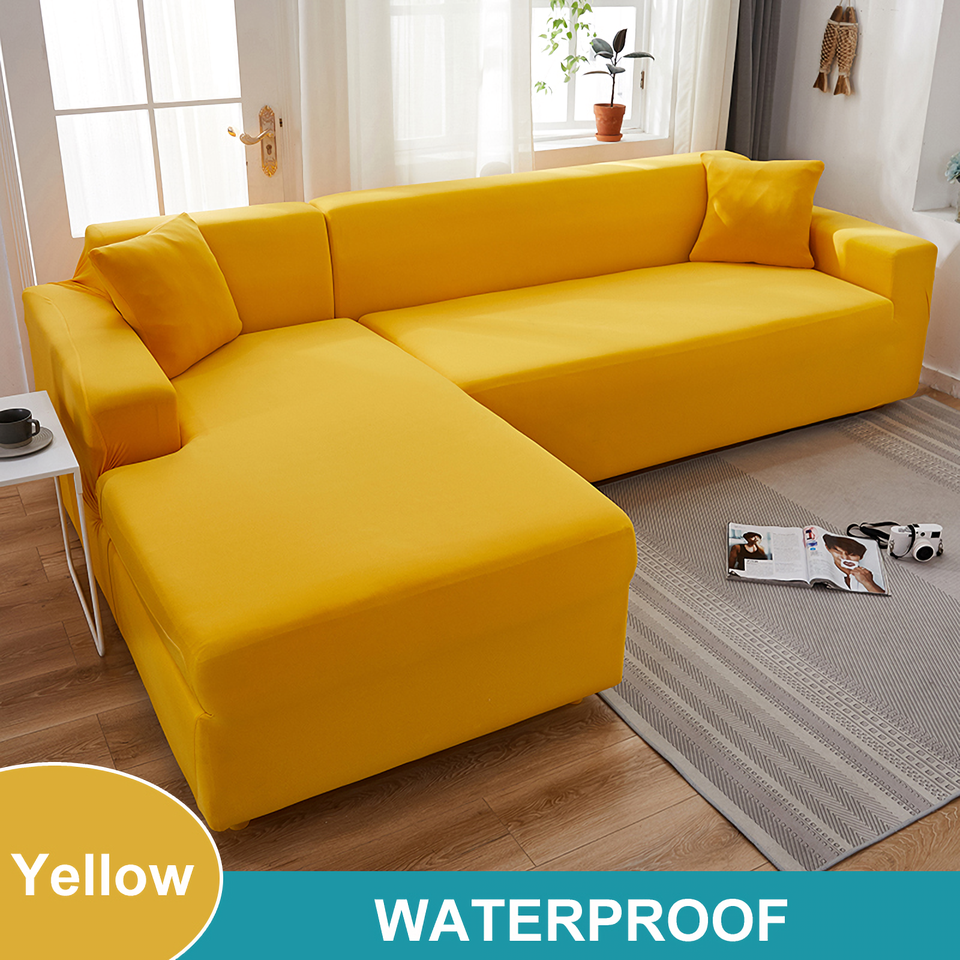 Waterproof Sofa Cover for Living Room - Elastic Solid L Shaped Corner Sofa Cover - Fits 1/2/3/4 Seater Sofa, Couch, Armchair
