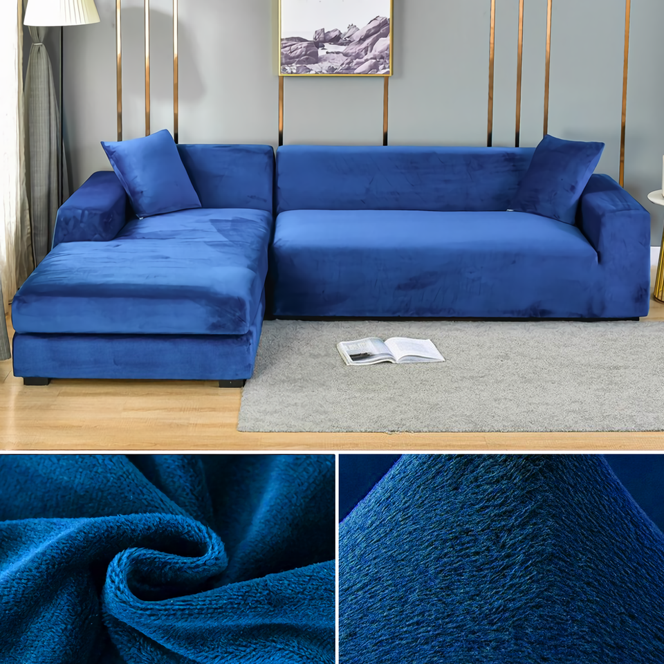 Stretchable Thick Velvet Sofa Cover for L Shaped Corner Sofa in Living Room Fits 1/2/3/4 Seater Couches