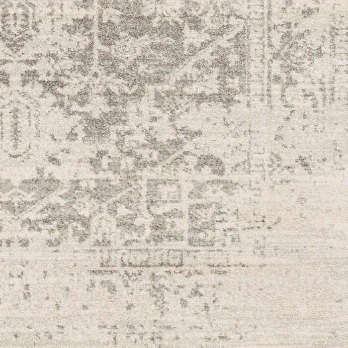 5' x 7' Distressed Oriental Area Rug in Light Grey / Beige with Persian patterns, perfect for low traffic rooms.