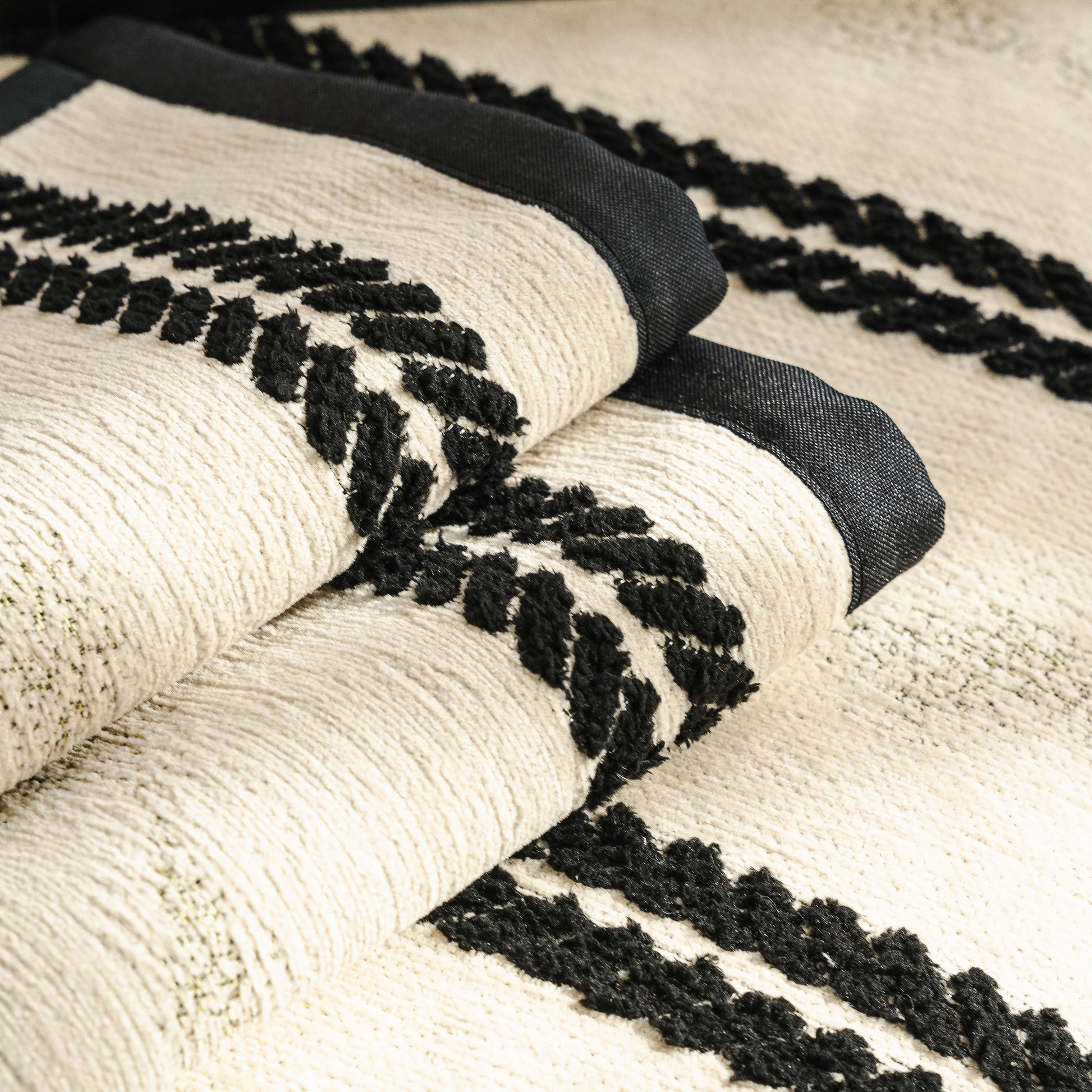 Non-Slip Sofa Cover with Thick Chenille Texture Woven Stripe Couch Protector Throw with 3D rope-like trim and anti-slip backing