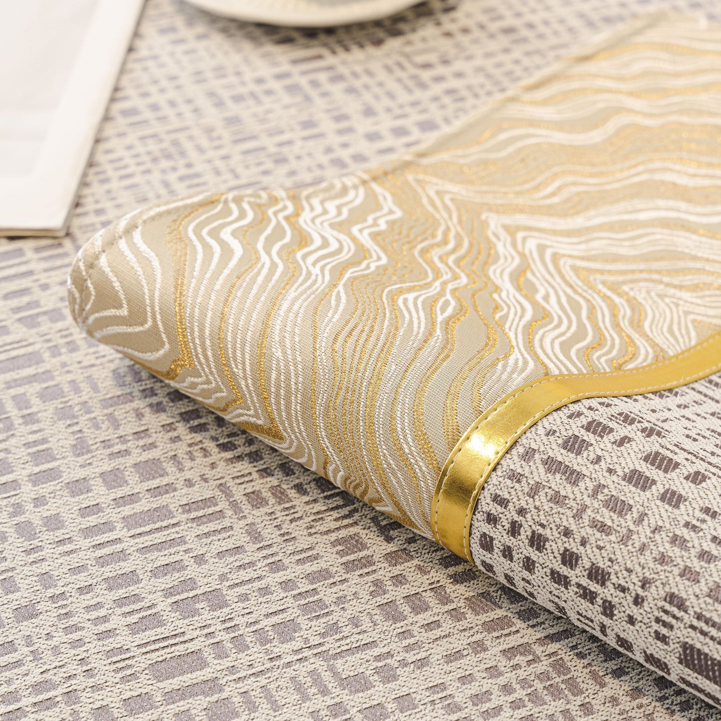 Modern Non-Slip Couch Slipcover, Soft, Durable & Washable Furniture Protector with gold marble-style trim detail.