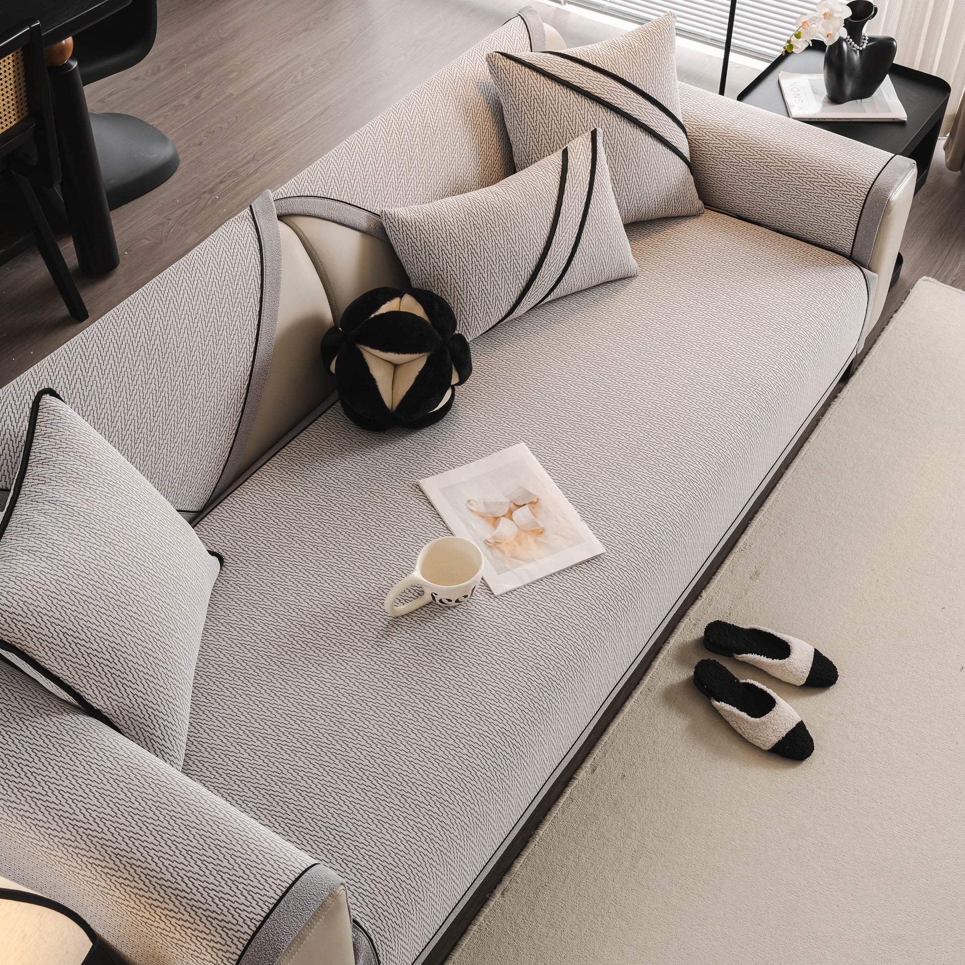 "Herringbone Couch Protector for Pets, Non-Slip Washable Sectional Couch Covers on modern sofa"