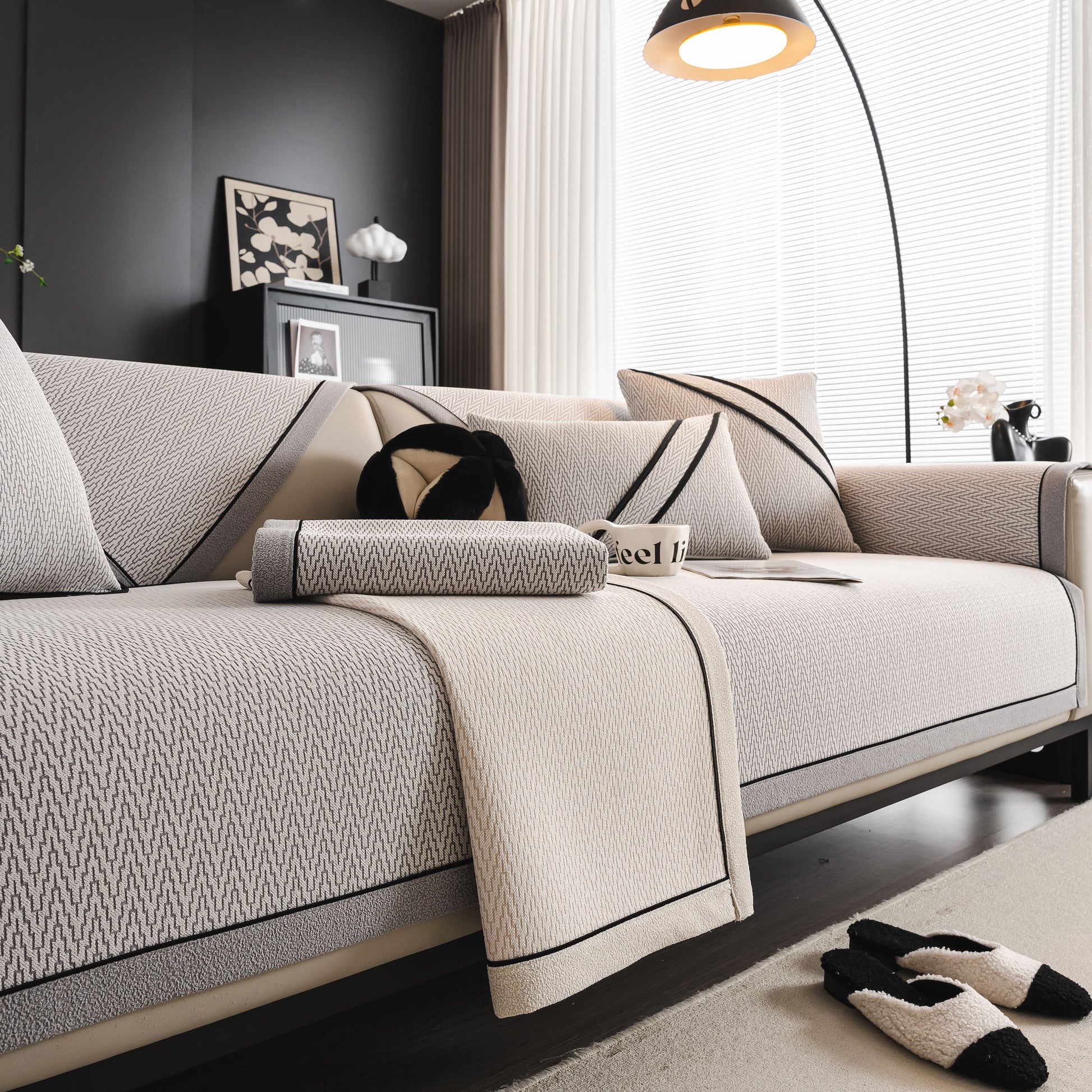 Herringbone Couch Protector for Pets, Non-Slip Washable Sectional Couch Covers on a stylish modern sofa