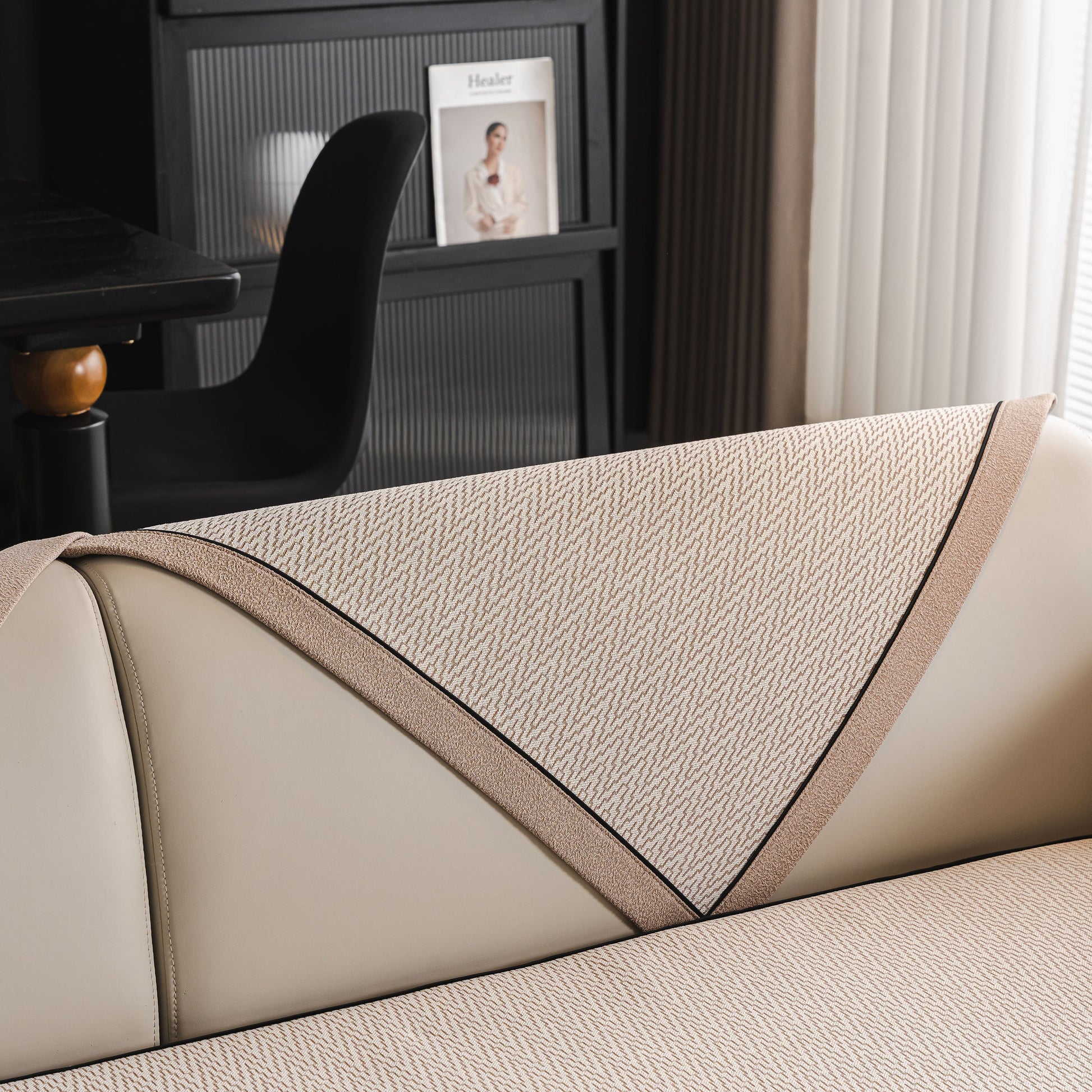 Herringbone Couch Protector for Pets, Non-Slip Washable Sectional Couch Covers on a modern sofa with chenille fabric