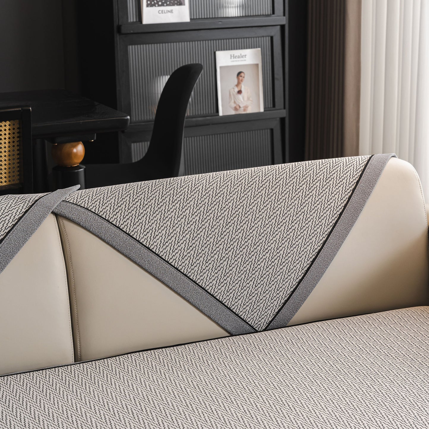Herringbone Couch Protector for Pets, Non-Slip Washable Sectional Couch Covers with chenille fabric on sofa