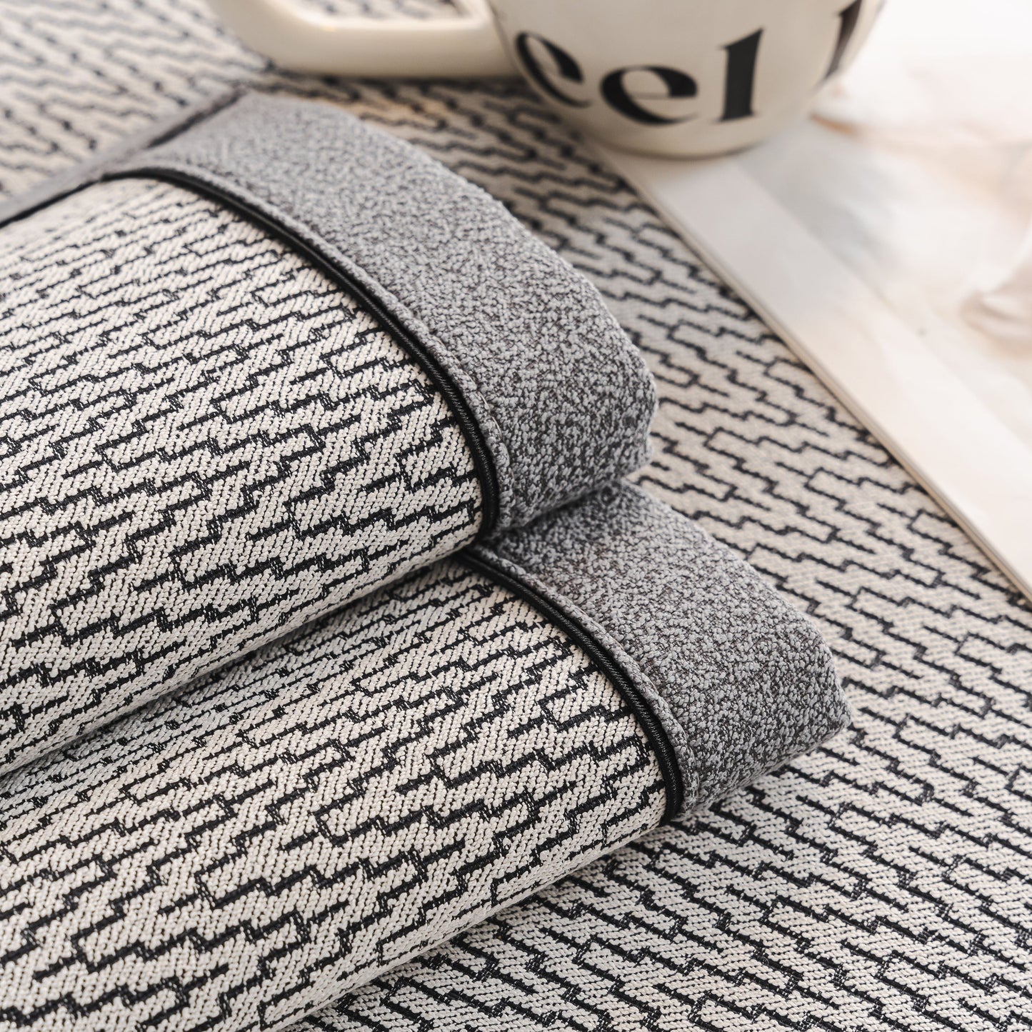 Herringbone Couch Protector for Pets, Non-Slip Washable Sectional Couch Covers made of soft chenille fabric with tailored piped edges.