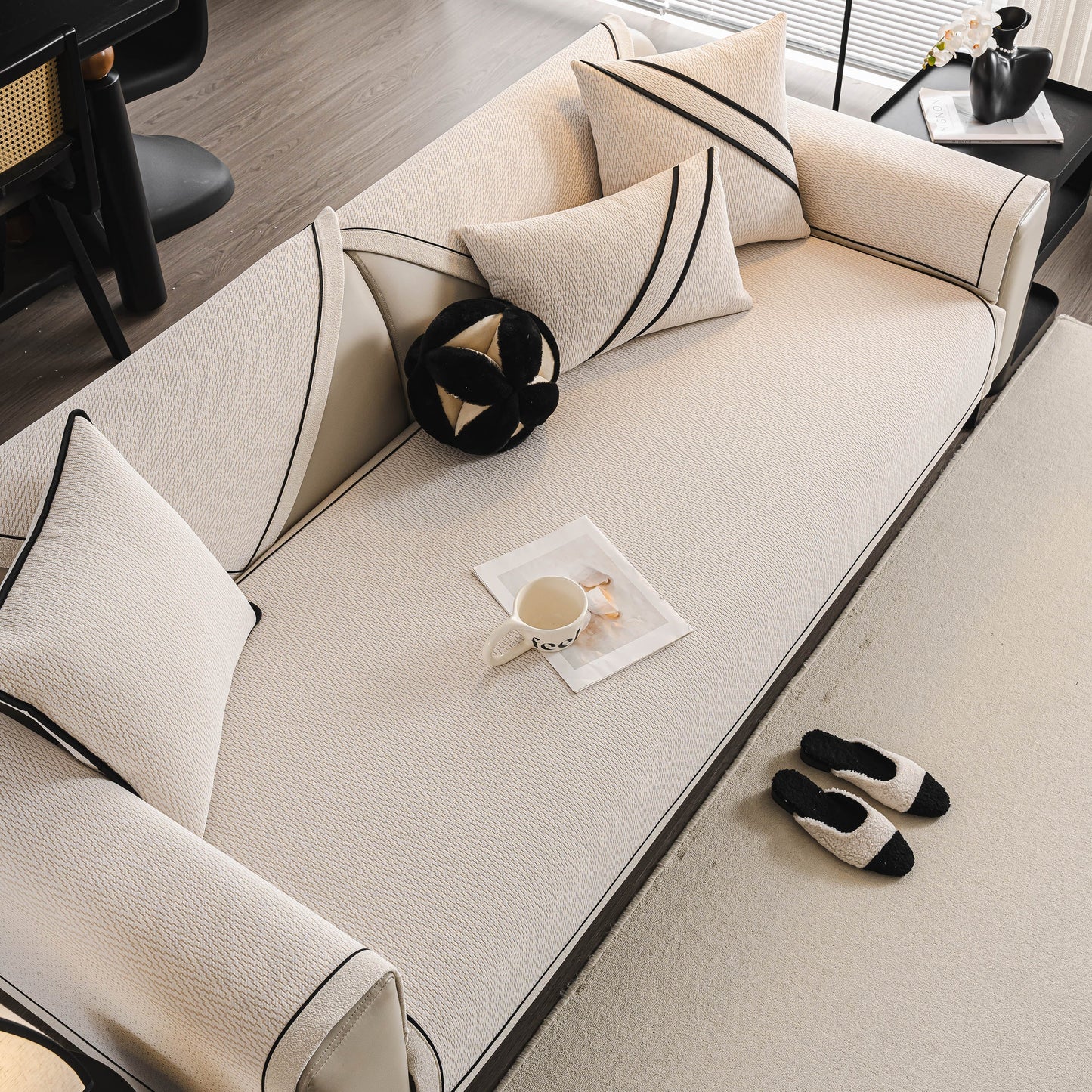 Herringbone Couch Protector for Pets, Non-Slip Washable Sectional Couch Covers on modern sofa in living room