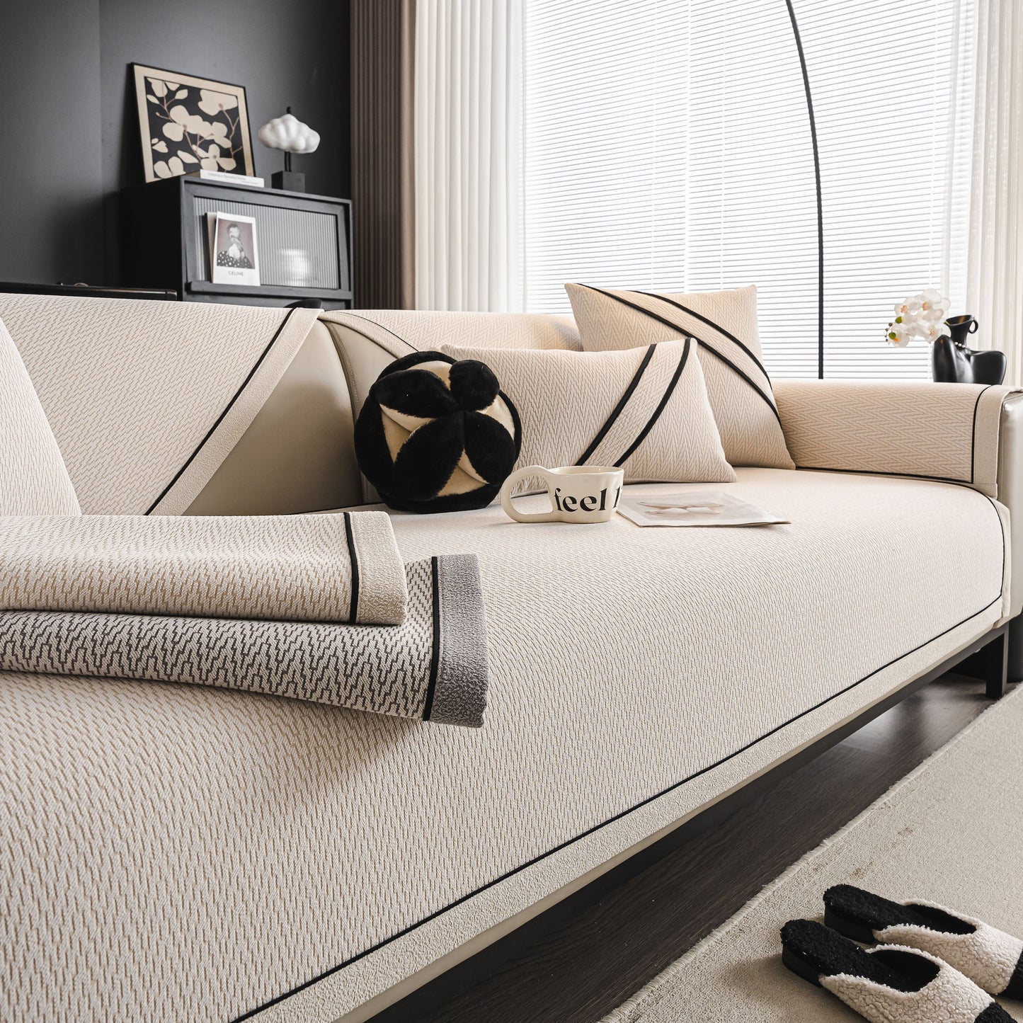 Herringbone Couch Protector for Pets, Non-Slip Washable Sectional Couch Covers on a stylish modern sofa