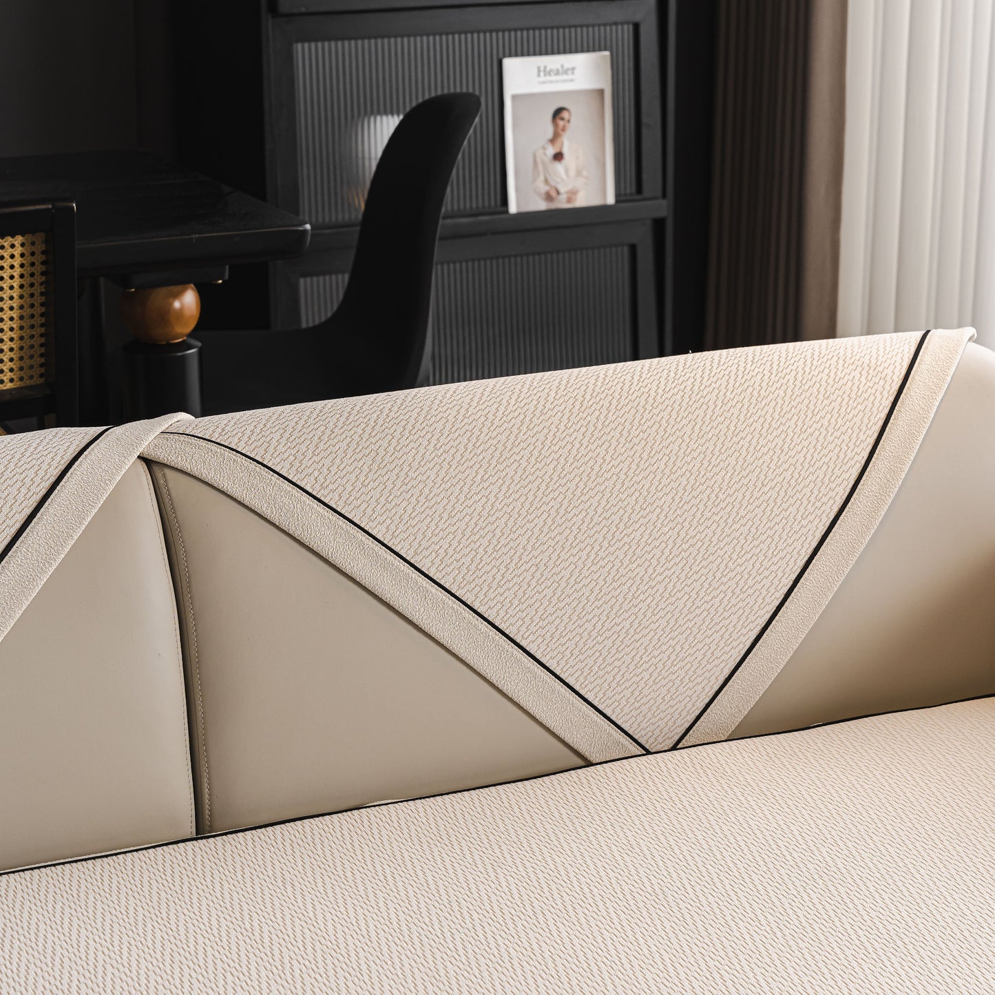 Herringbone Couch Protector for Pets, Non-Slip Washable Sectional Couch Covers with chenille fabric and silicone back detail