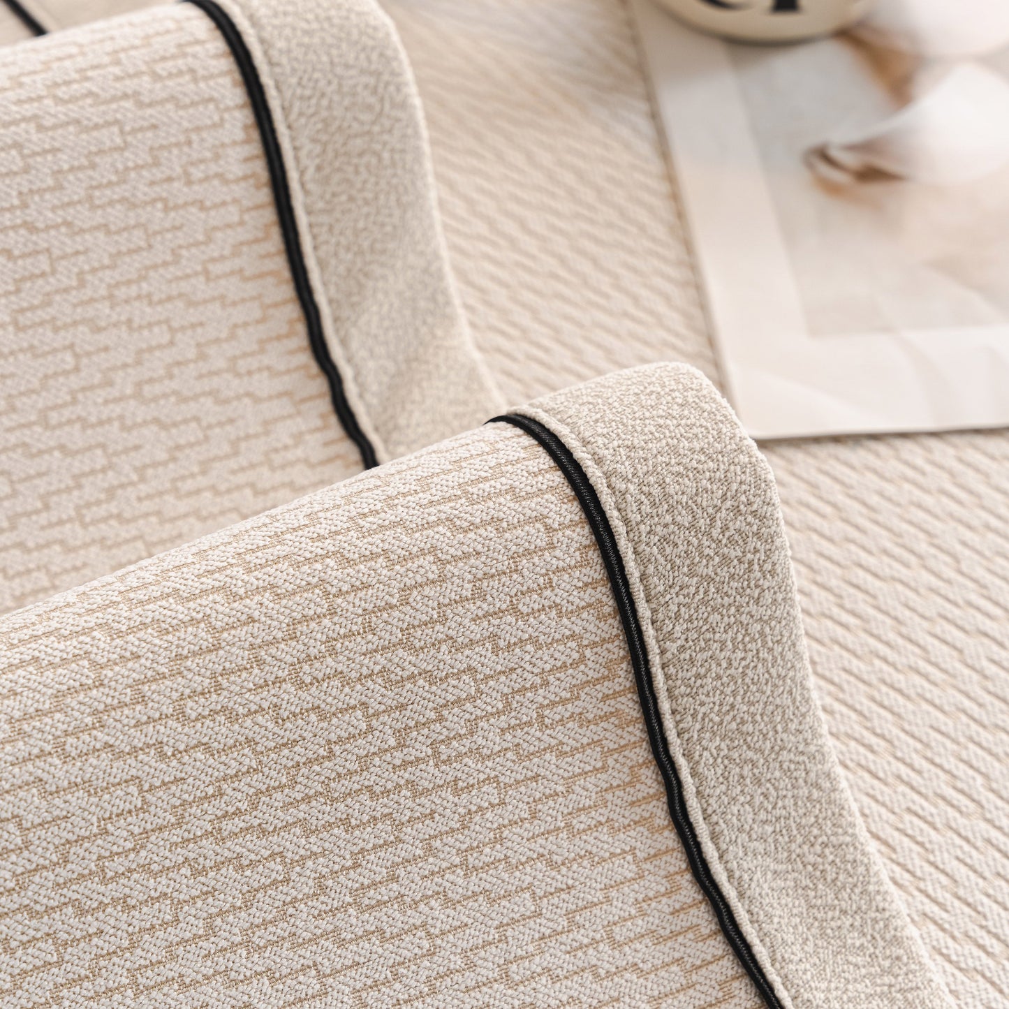 Close-up of Herringbone Couch Protector for Pets, Non-Slip Washable Sectional Couch Covers with chenille fabric and piped edges.