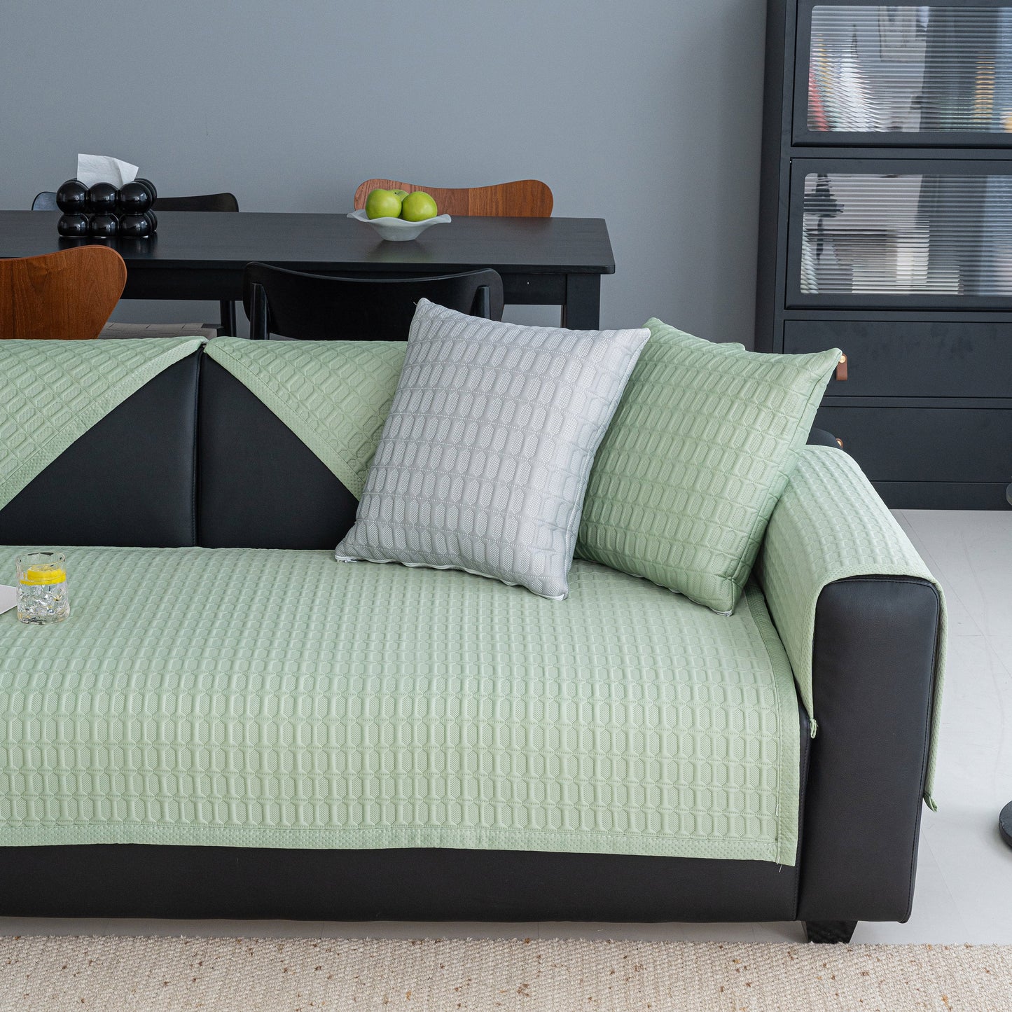 Geometric Textured Couch Slipcover Protector Non-Slip Ice Silk Sofa Cover for Couch