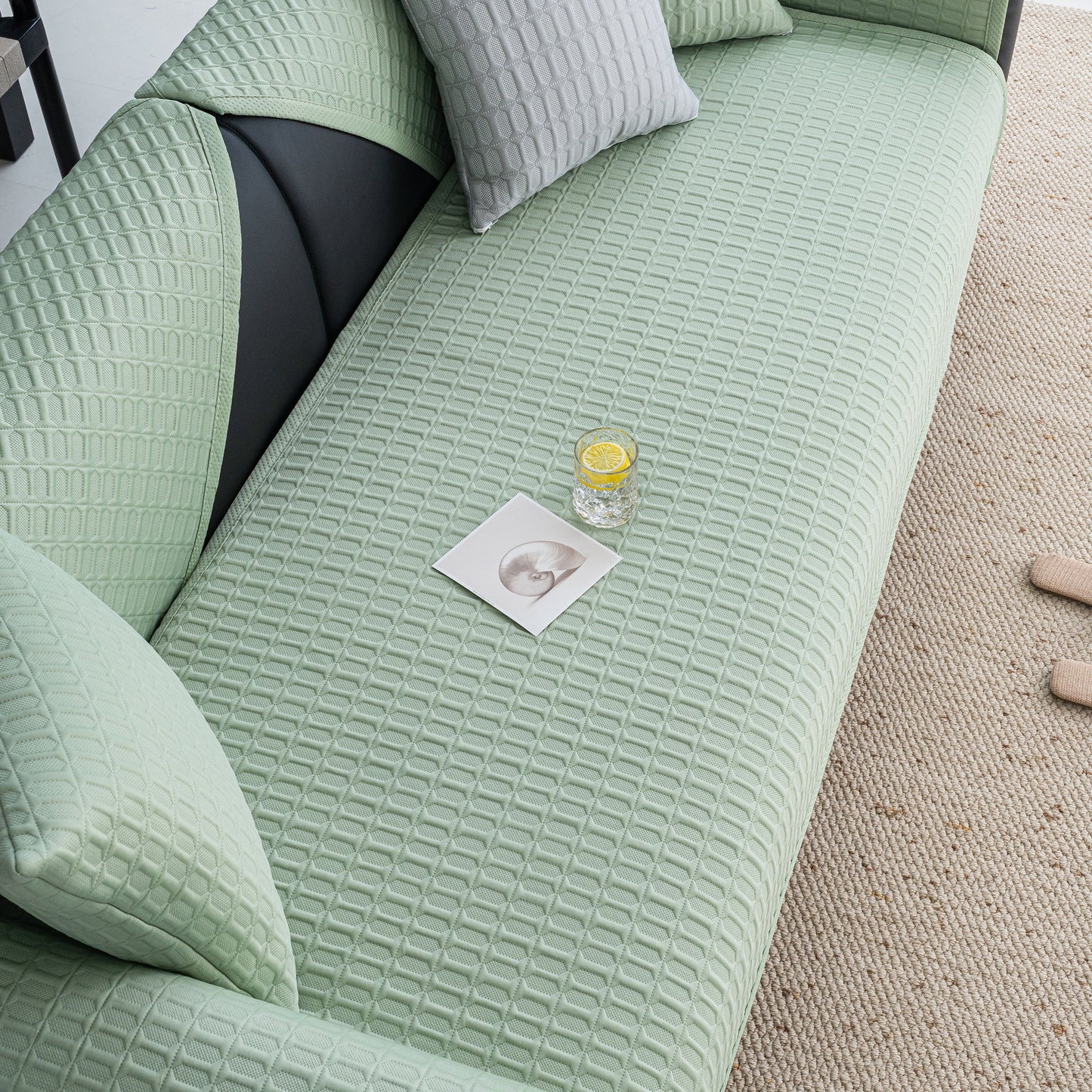 Geometric Textured Couch Slipcover Protector Non-Slip Ice Silk Sofa Cover for Couch