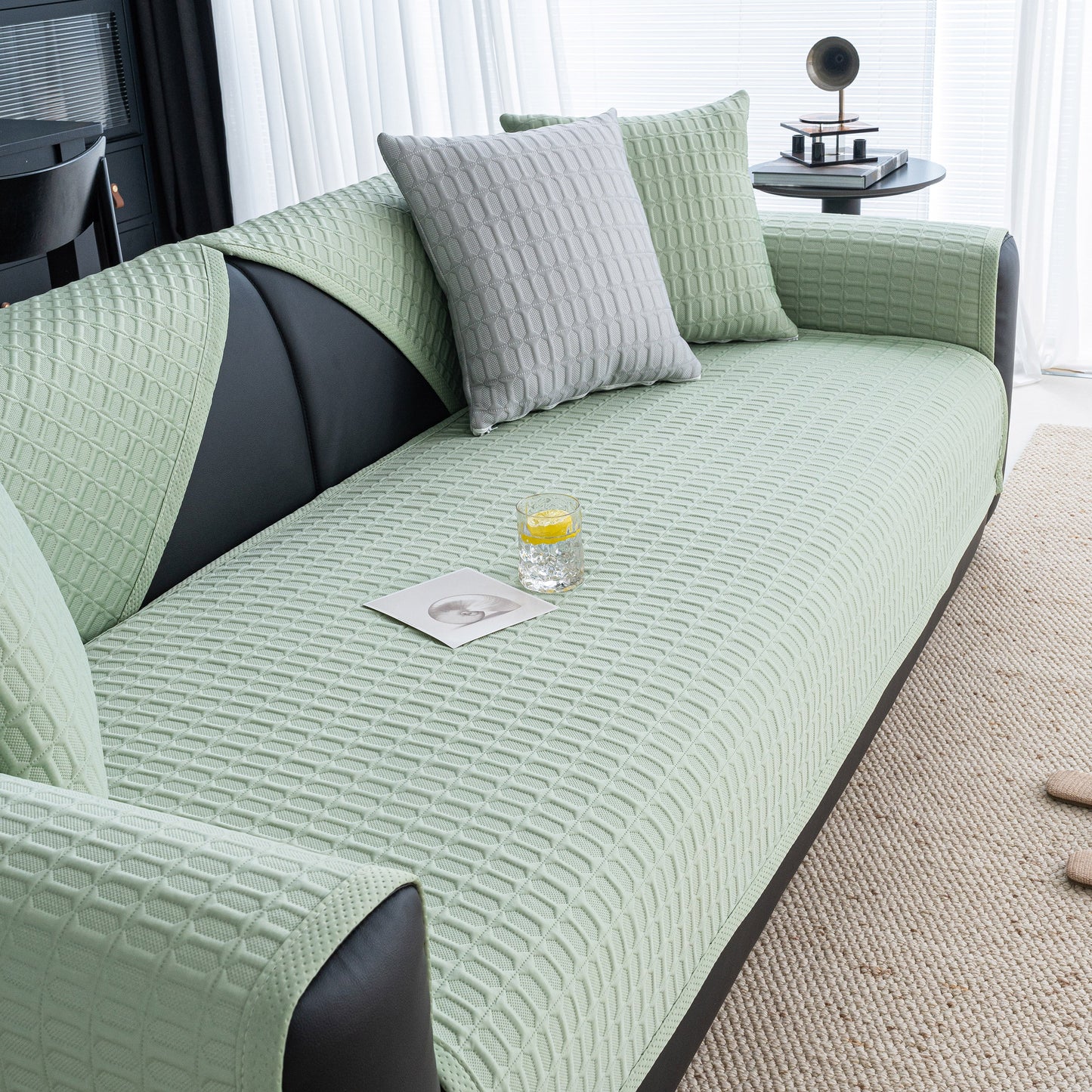 Geometric Textured Couch Slipcover Protector Non-Slip Ice Silk Sofa Cover for Couch