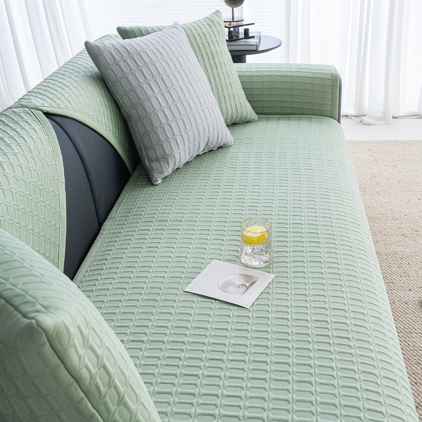 Geometric Textured Couch Slipcover Protector Non-Slip Ice Silk Sofa Cover for Couch