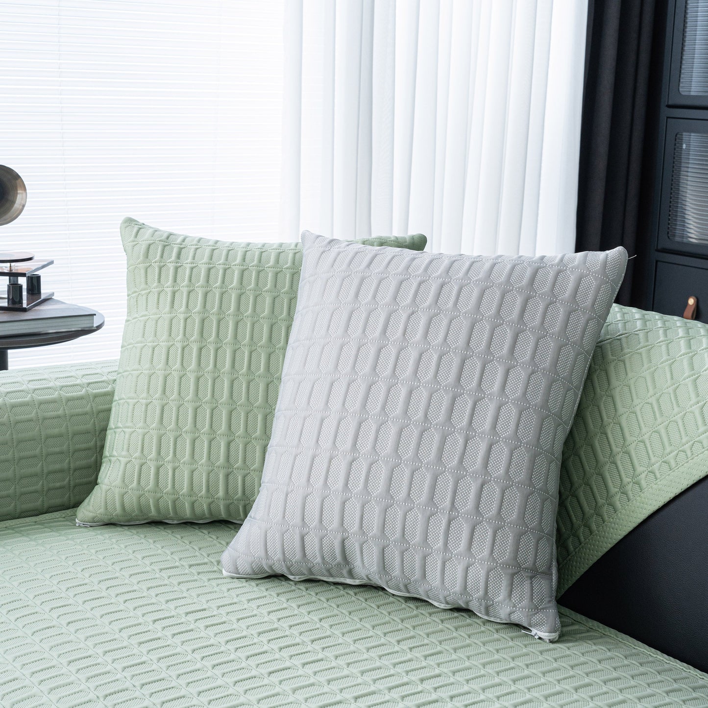 Geometric Textured Couch Slipcover Protector Non-Slip Ice Silk Sofa Cover for Couch