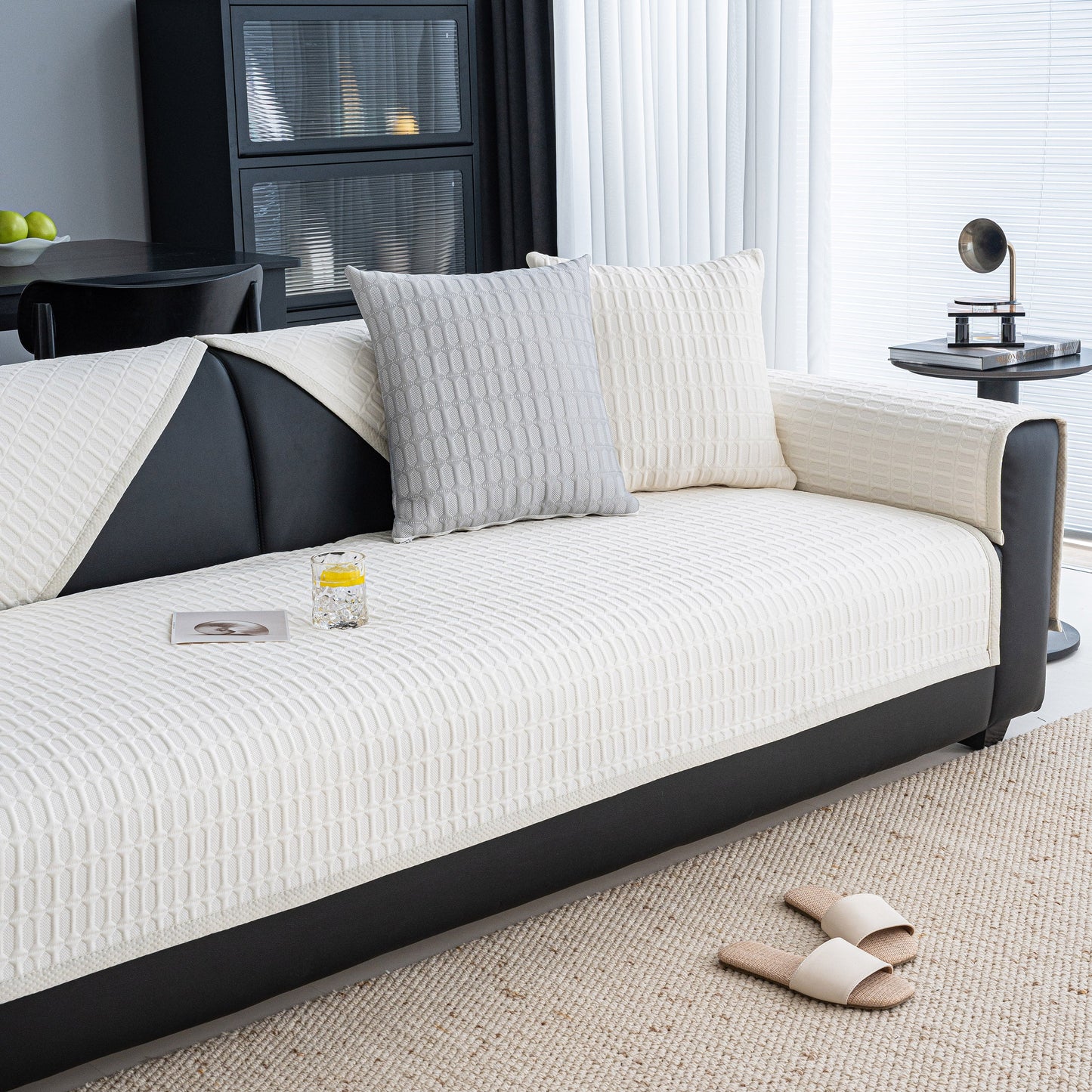 Geometric Textured Couch Slipcover Protector Non-Slip Ice Silk Sofa Cover for Couch