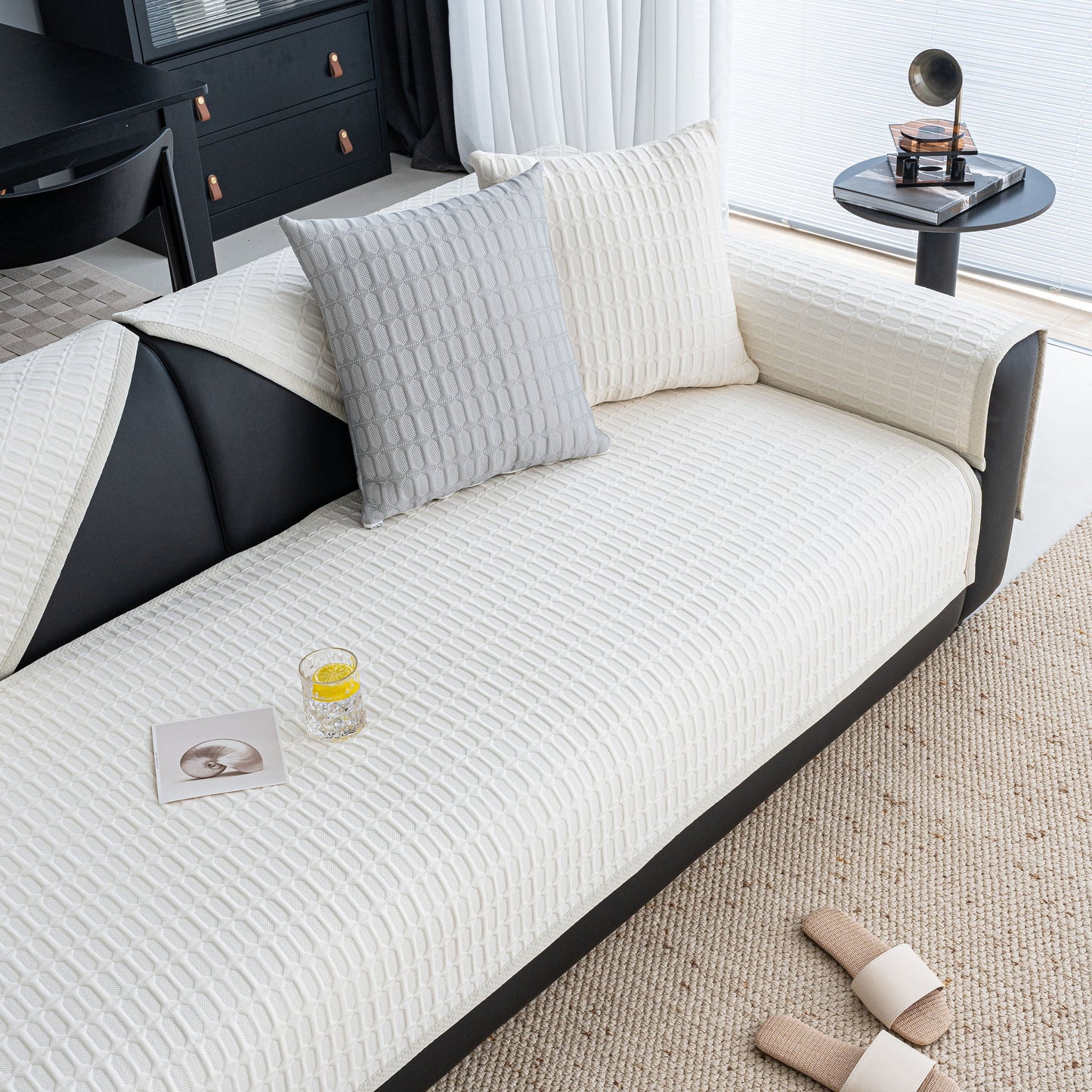 Geometric Textured Couch Slipcover Protector Non-Slip Ice Silk Sofa Cover for Couch