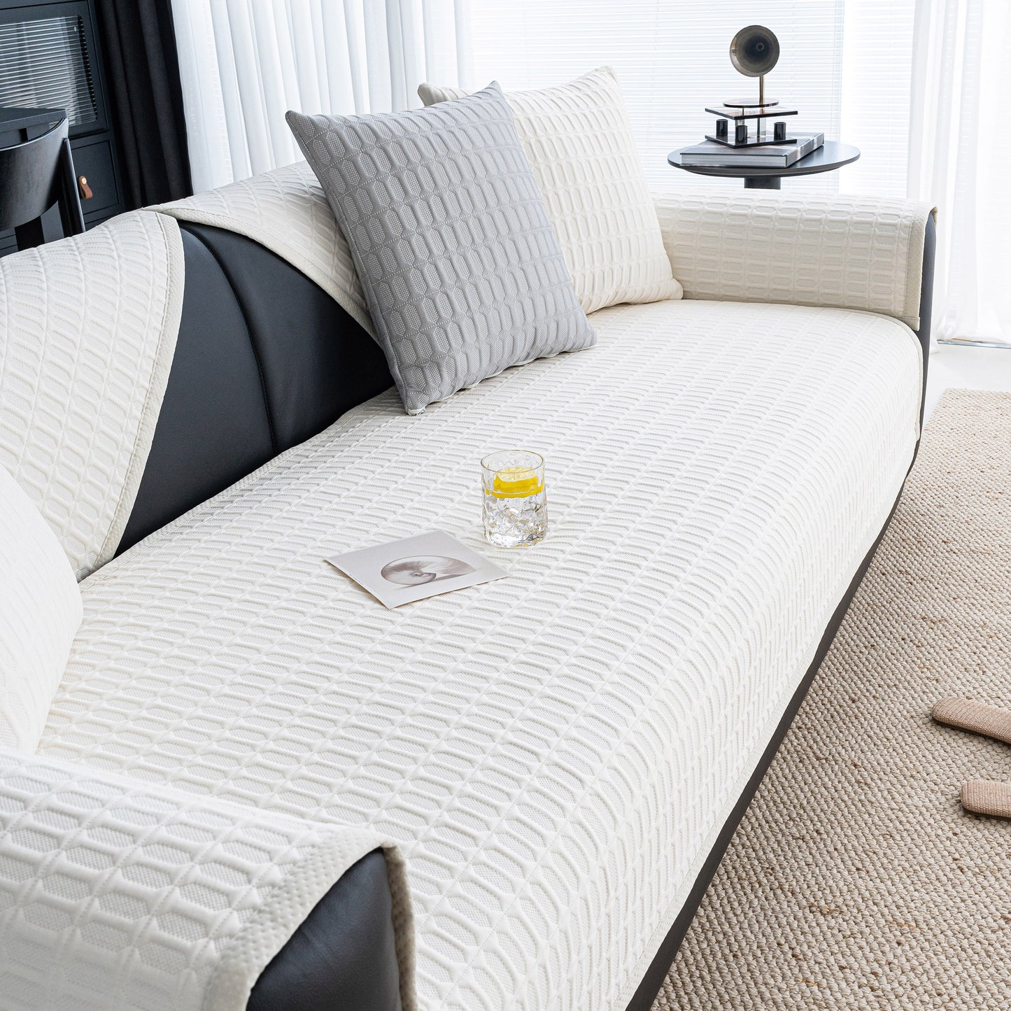 Geometric Textured Couch Slipcover Protector Non-Slip Ice Silk Sofa Cover for Couch