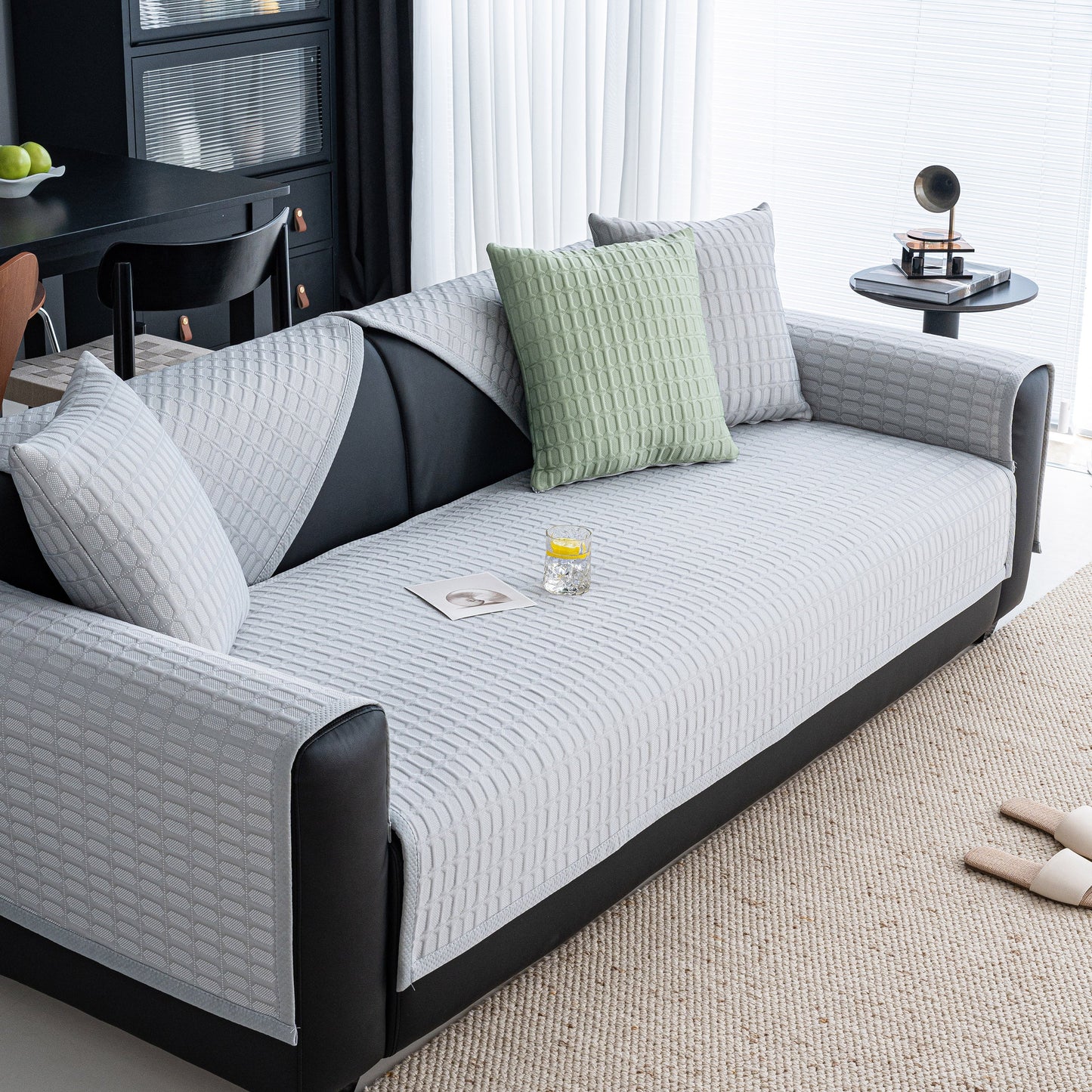 Geometric Textured Couch Slipcover Protector Non-Slip Ice Silk Sofa Cover for Couch