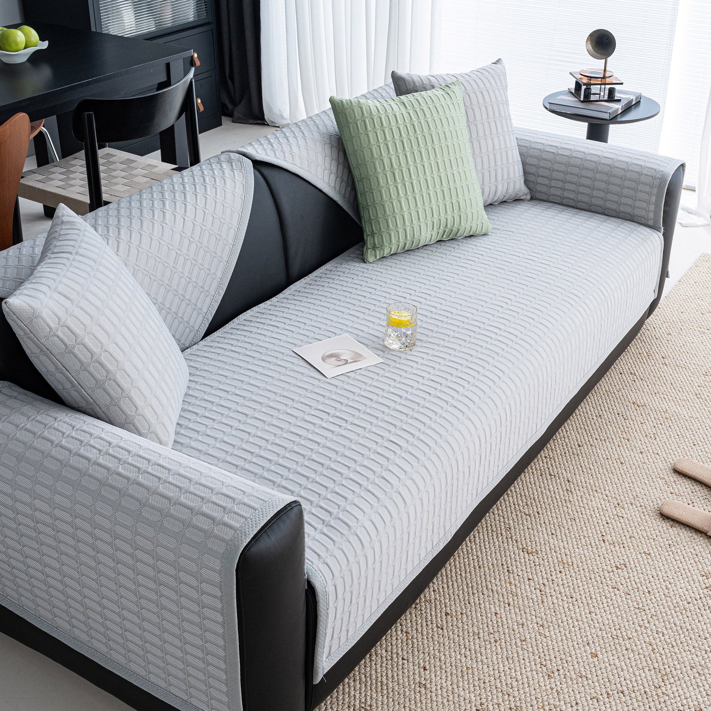 Geometric Textured Couch Slipcover Protector Non-Slip Ice Silk Sofa Cover for Couch