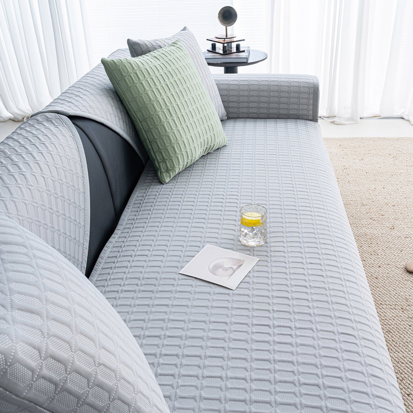 Geometric Textured Couch Slipcover Protector Non-Slip Ice Silk Sofa Cover for Couch