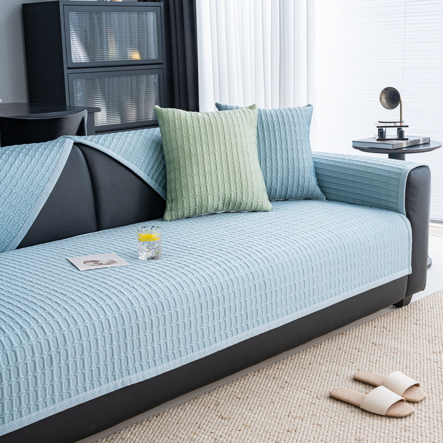 Geometric Textured Couch Slipcover Protector Non-Slip Ice Silk Sofa Cover for Couch