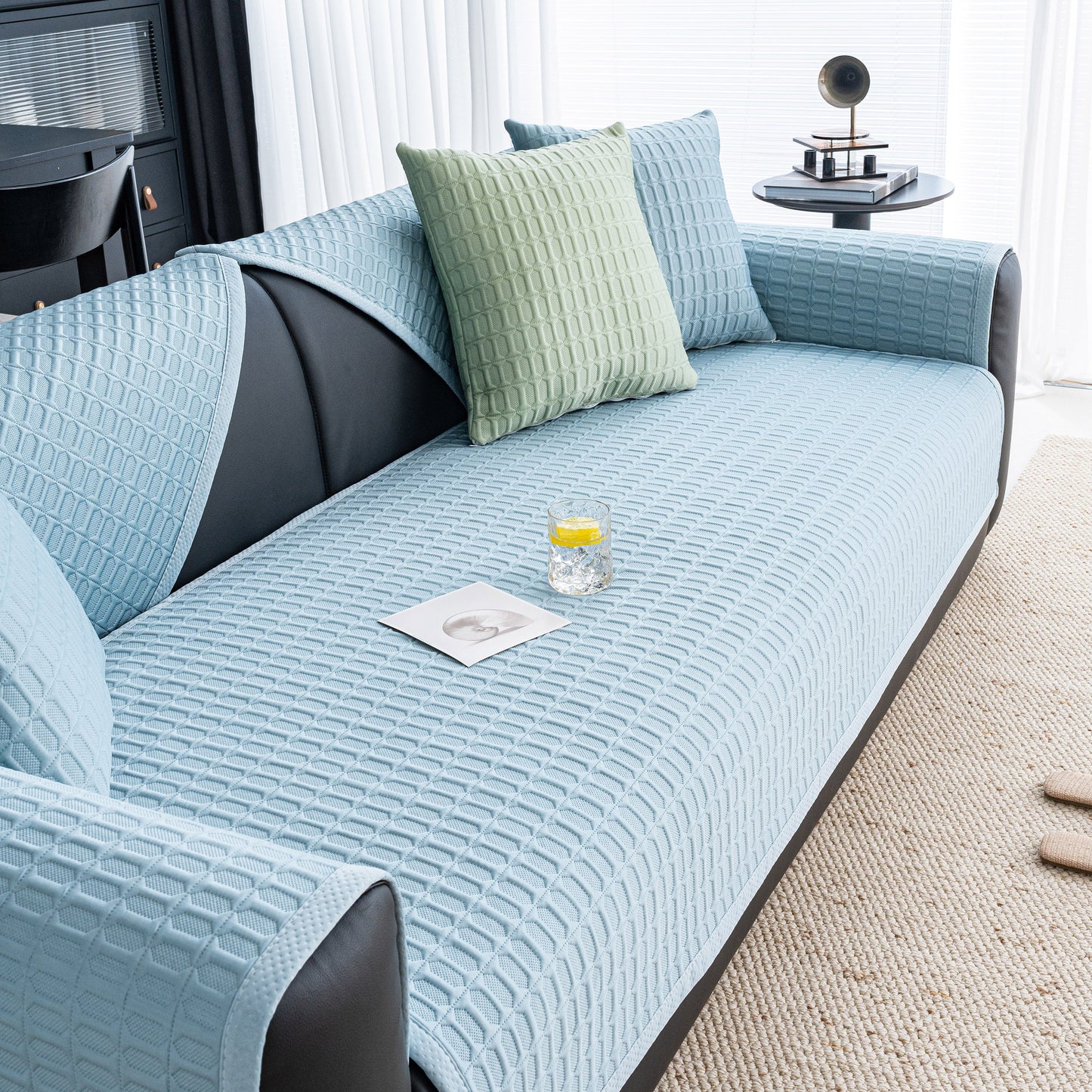 Geometric Textured Couch Slipcover Protector Non-Slip Ice Silk Sofa Cover for Couch