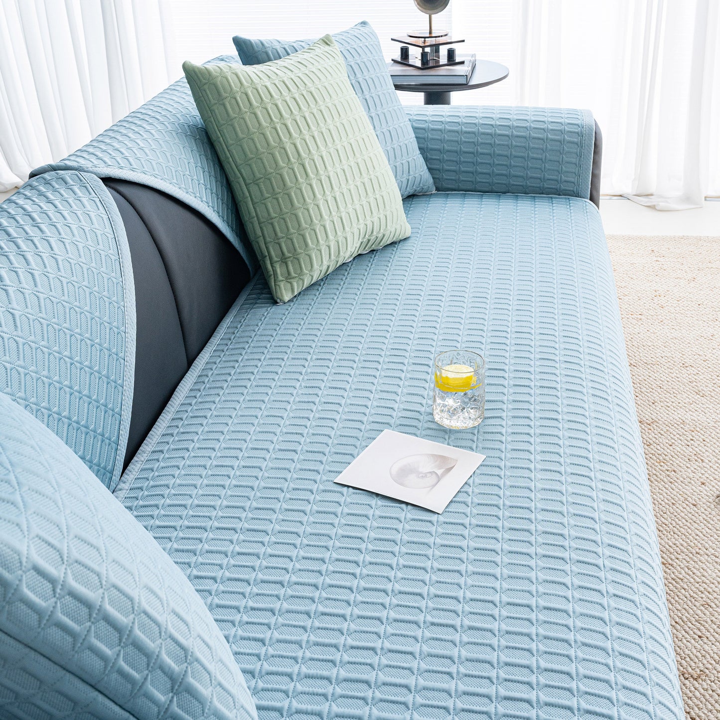 Geometric Textured Couch Slipcover Protector Non-Slip Ice Silk Sofa Cover for Couch