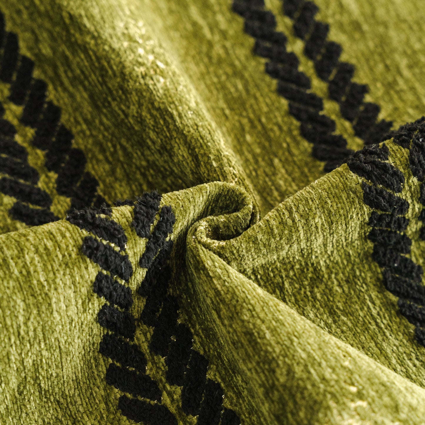 Non-Slip Sofa Cover with Thick Chenille Texture Woven Stripe Couch Protector Throw with green and black 3D woven design.
