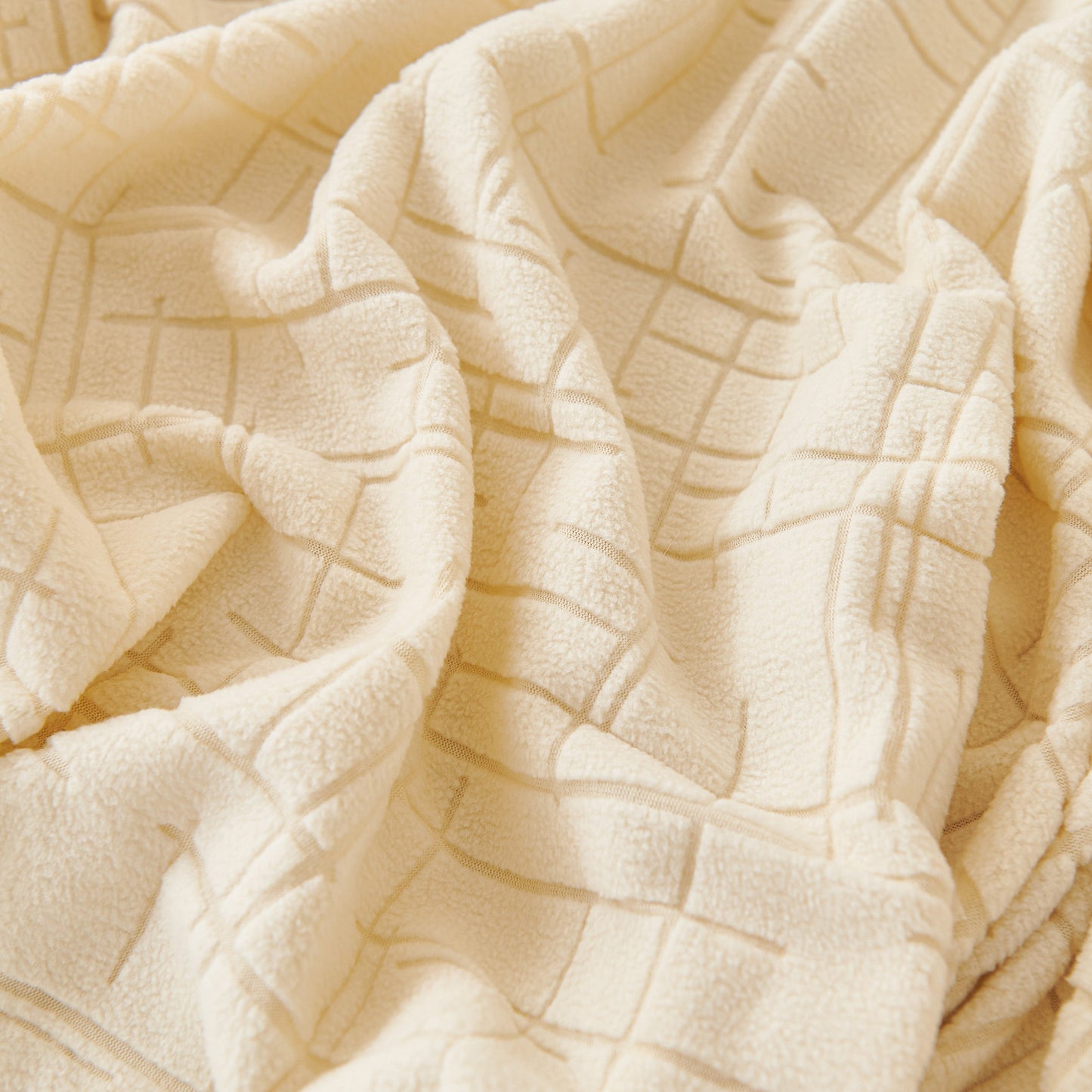 Embossed Lines Couch Covers Stretchable Non-Slip & Washable Sofa Slipcovers in cream color